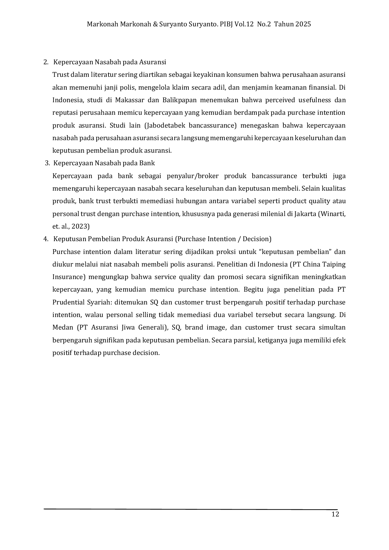 JURIS Pengaruh Kualitas Layanan Kepercayaan Nasabah pada Asuransi dan Kepercayaan Nasabah pada Bank terhadap Keputusan Pembelian Produk Asuransi di Jabodetabek