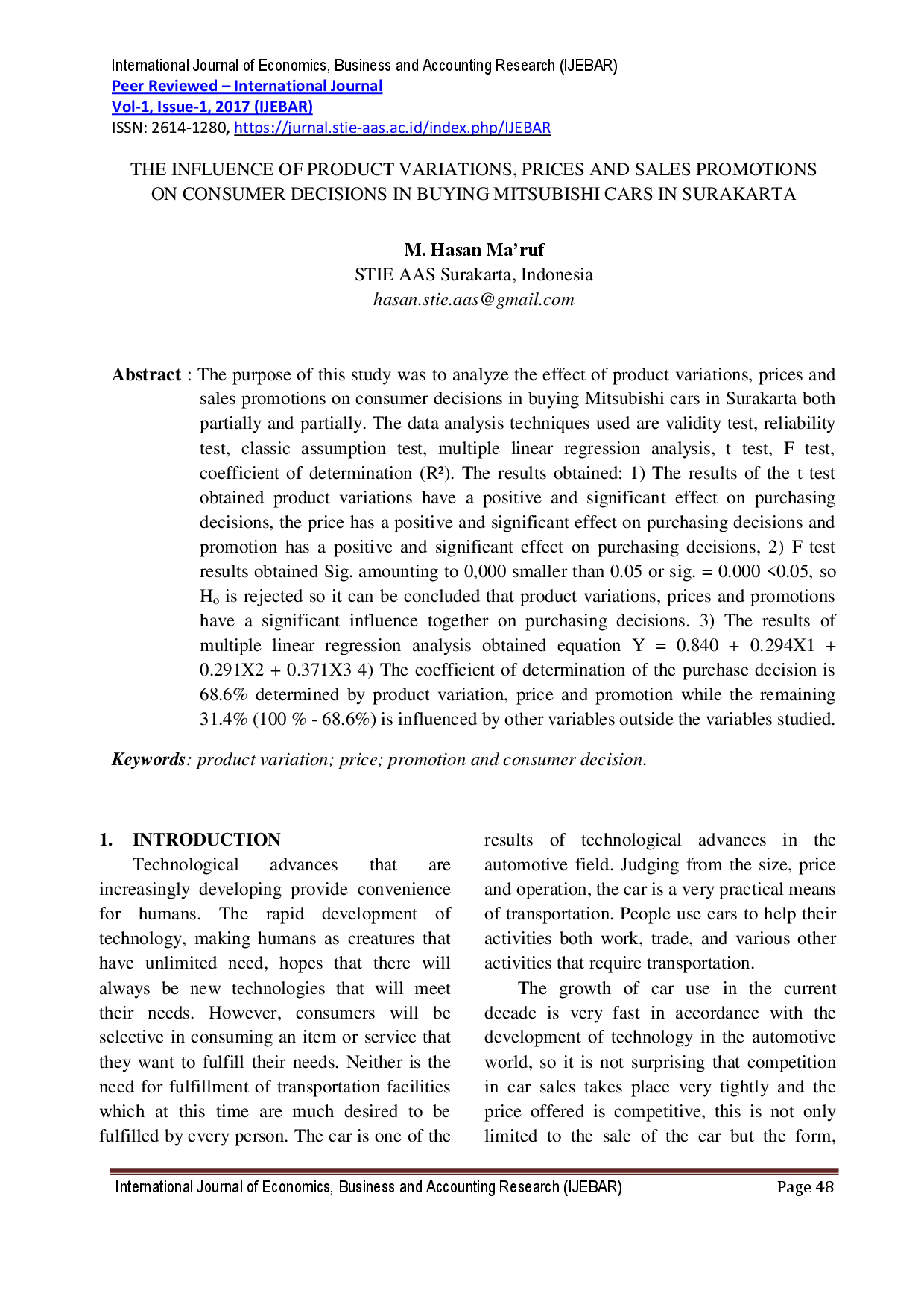 juris The Influence of Product Variations Prices and Sales Promotions on Consumer Decisions in Buying Mitsubishi Cars in Surakarta