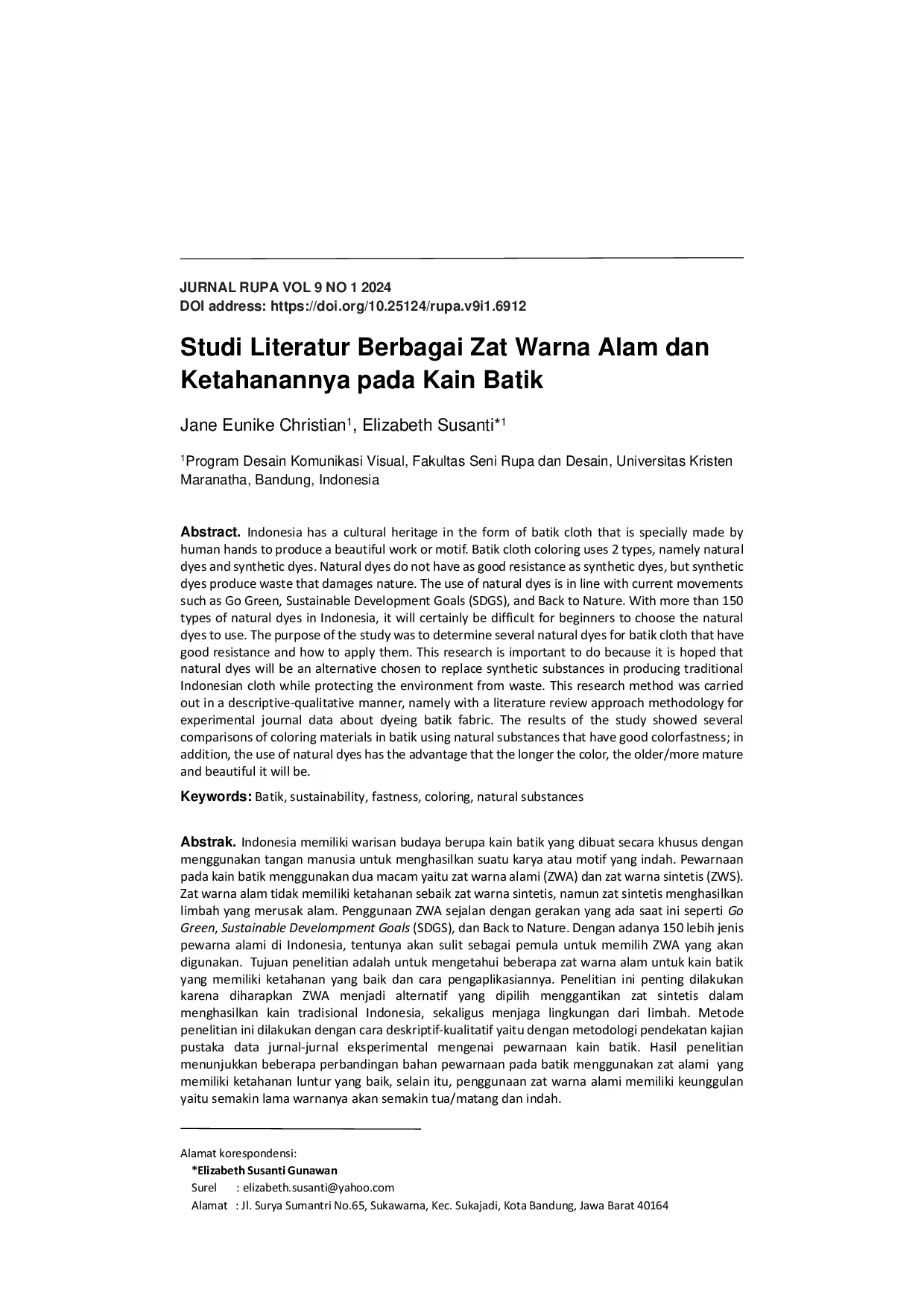 JURIS Studi Literatur Berbagai Zat Warna Alam dan Ketahanannya pada Kain Batik