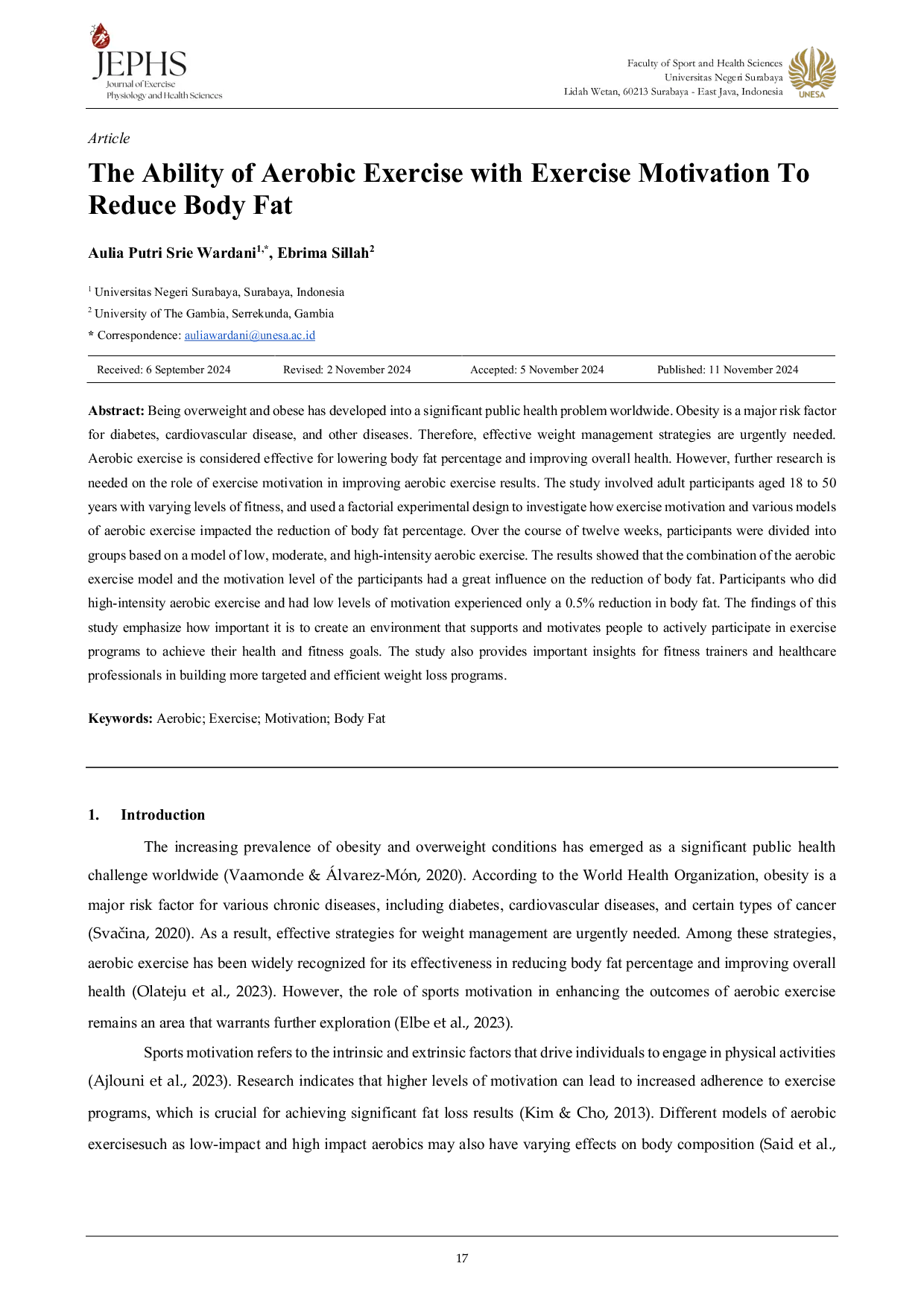 JURIS The Ability of Aerobic Exercise with Exercise Motivation To Reduce Body Fat