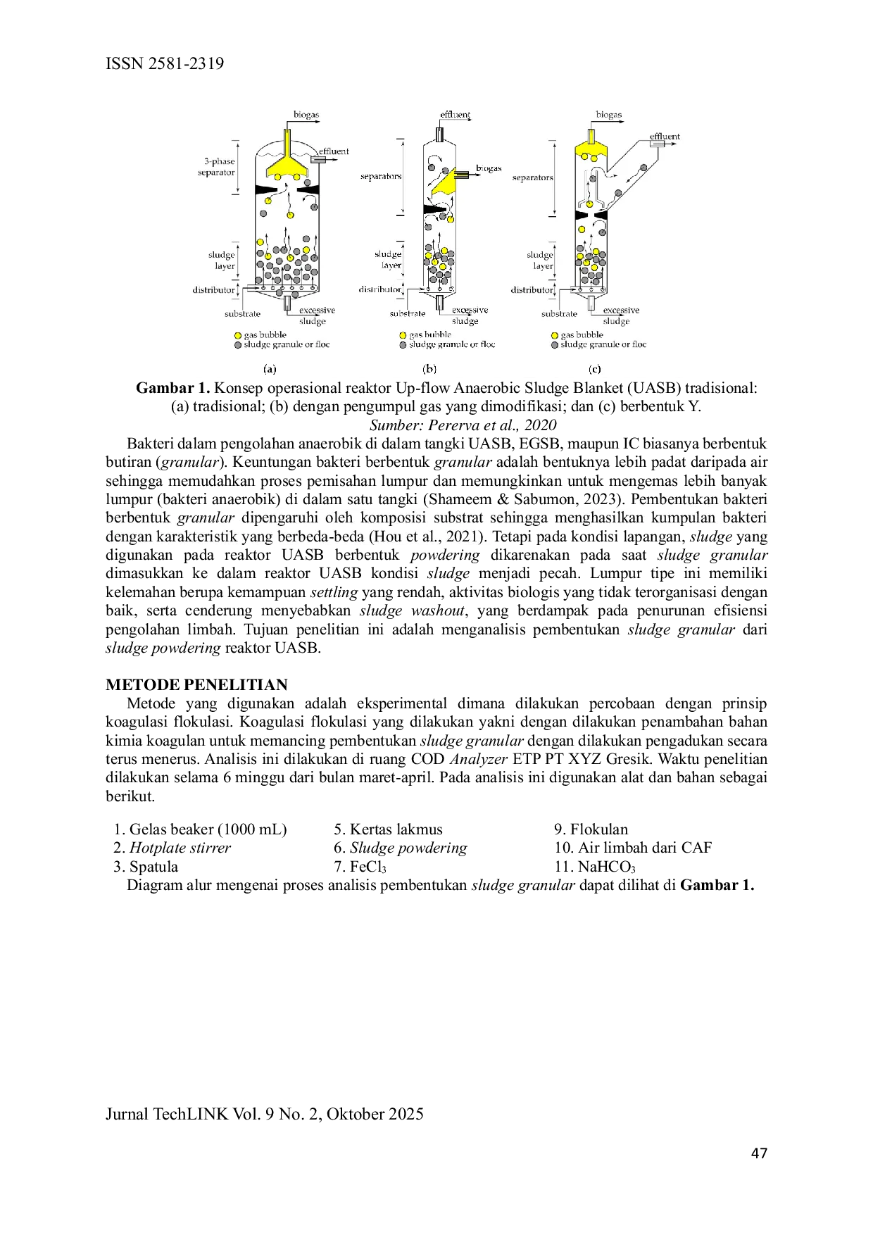 JURIS Analisis Pembentukan Sludge Granular dari Lumpur Anaerobik Pengolahan Limbah di Effluent Treatment Plant PT XYZ
