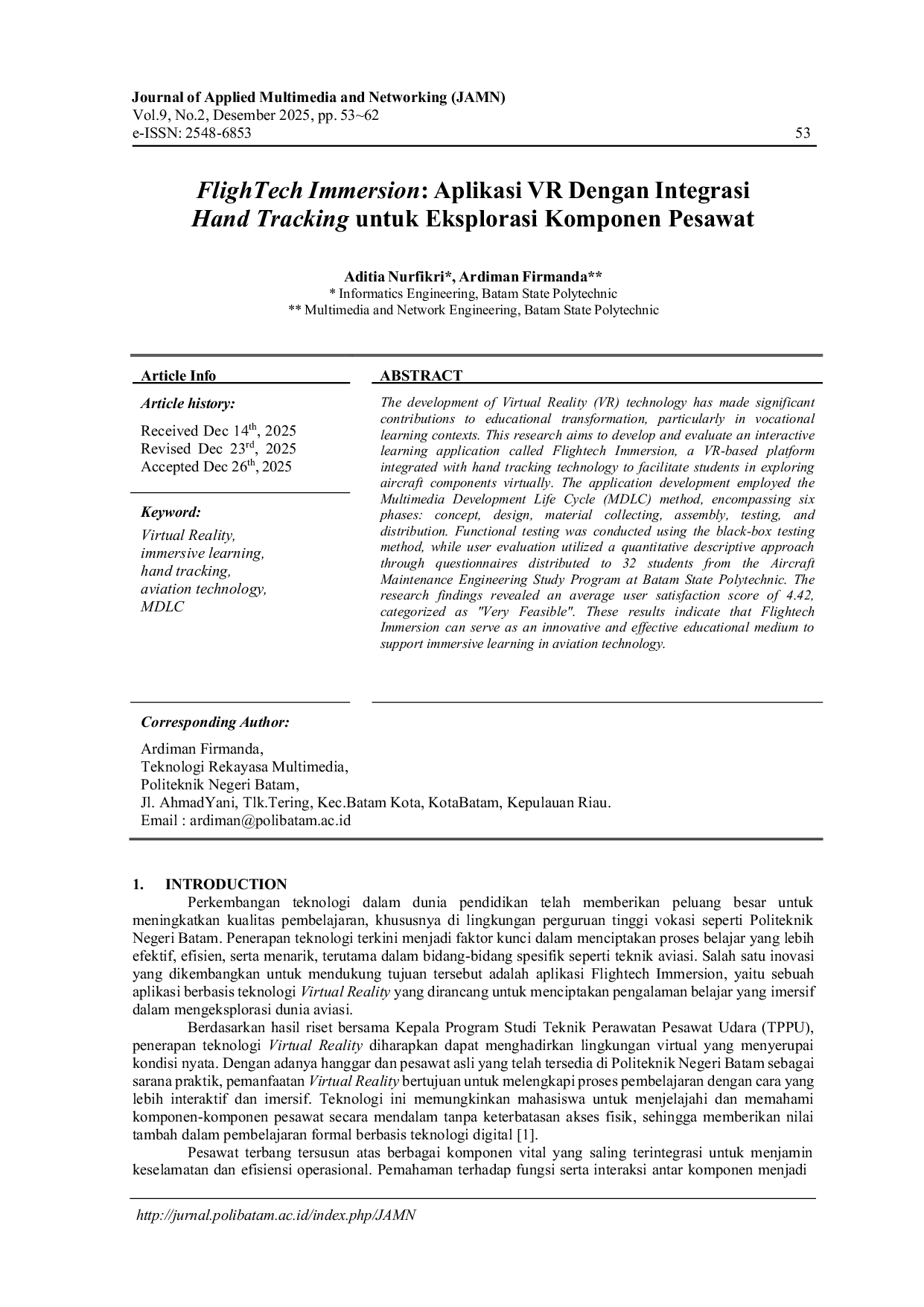 JURIS FlighTech Immersion VR App With Hand Tracking Integration for Aircraft Component Exploration