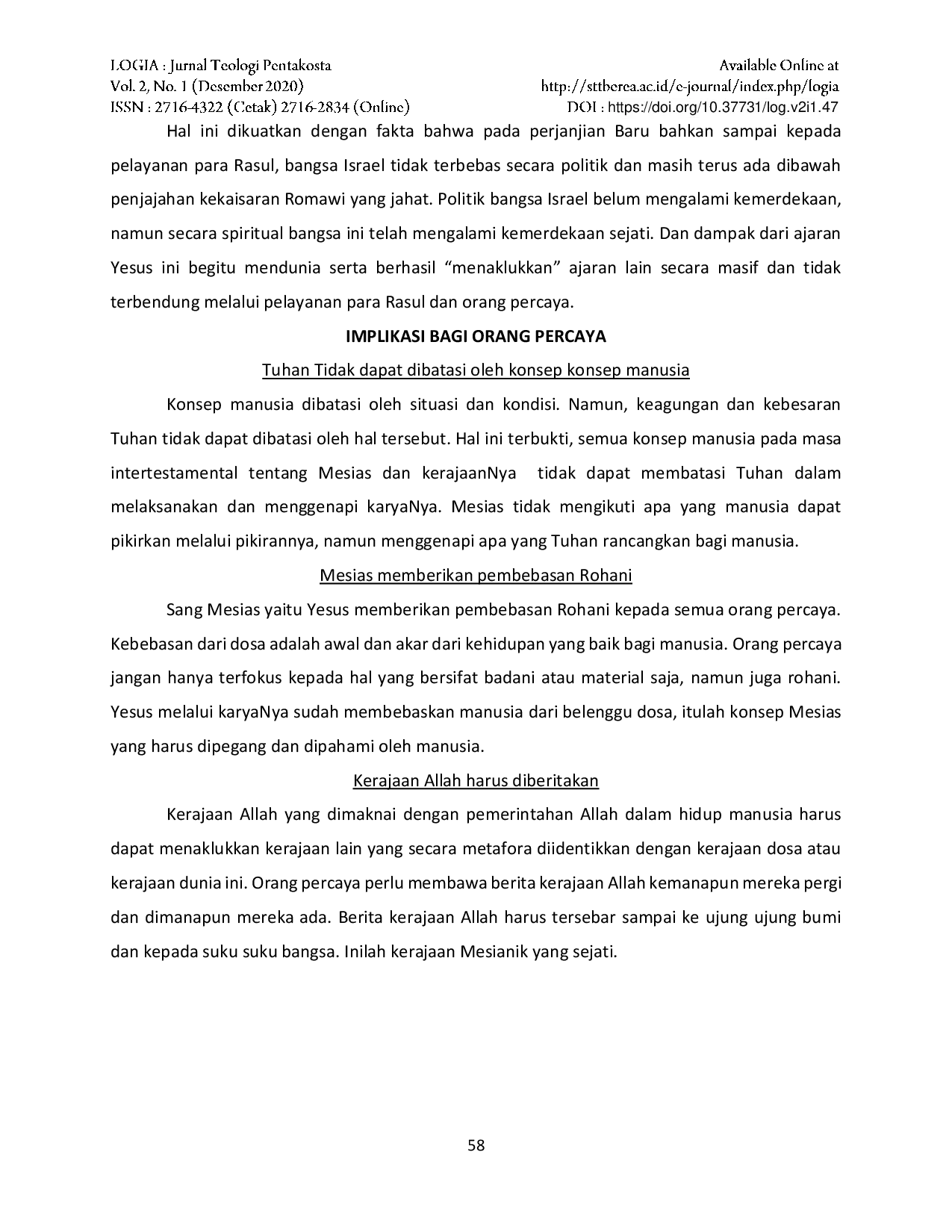 JURIS Pengaruh Keadaan Politik Terhadap Konsep Kerajaan Mesianik Pada Masa Intertestamental