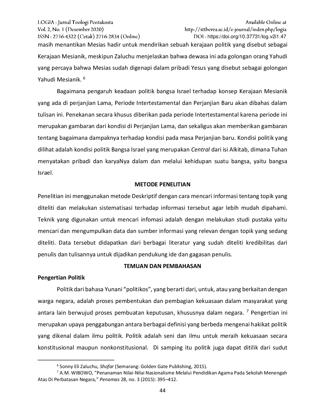 JURIS Pengaruh Keadaan Politik Terhadap Konsep Kerajaan Mesianik Pada Masa Intertestamental