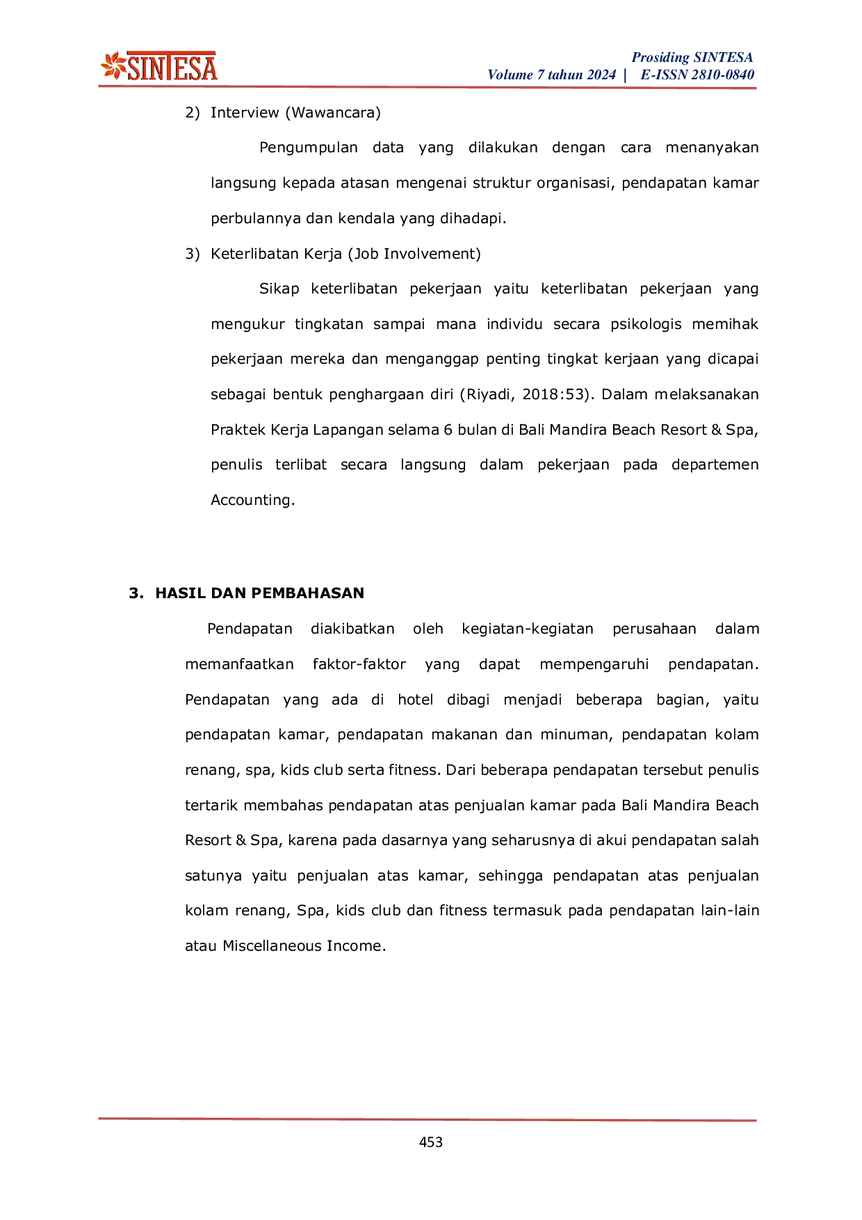 JURIS Analisis Pendapatan atas Penjualan Kamar pada Bali Mandira Beach Resort Spa