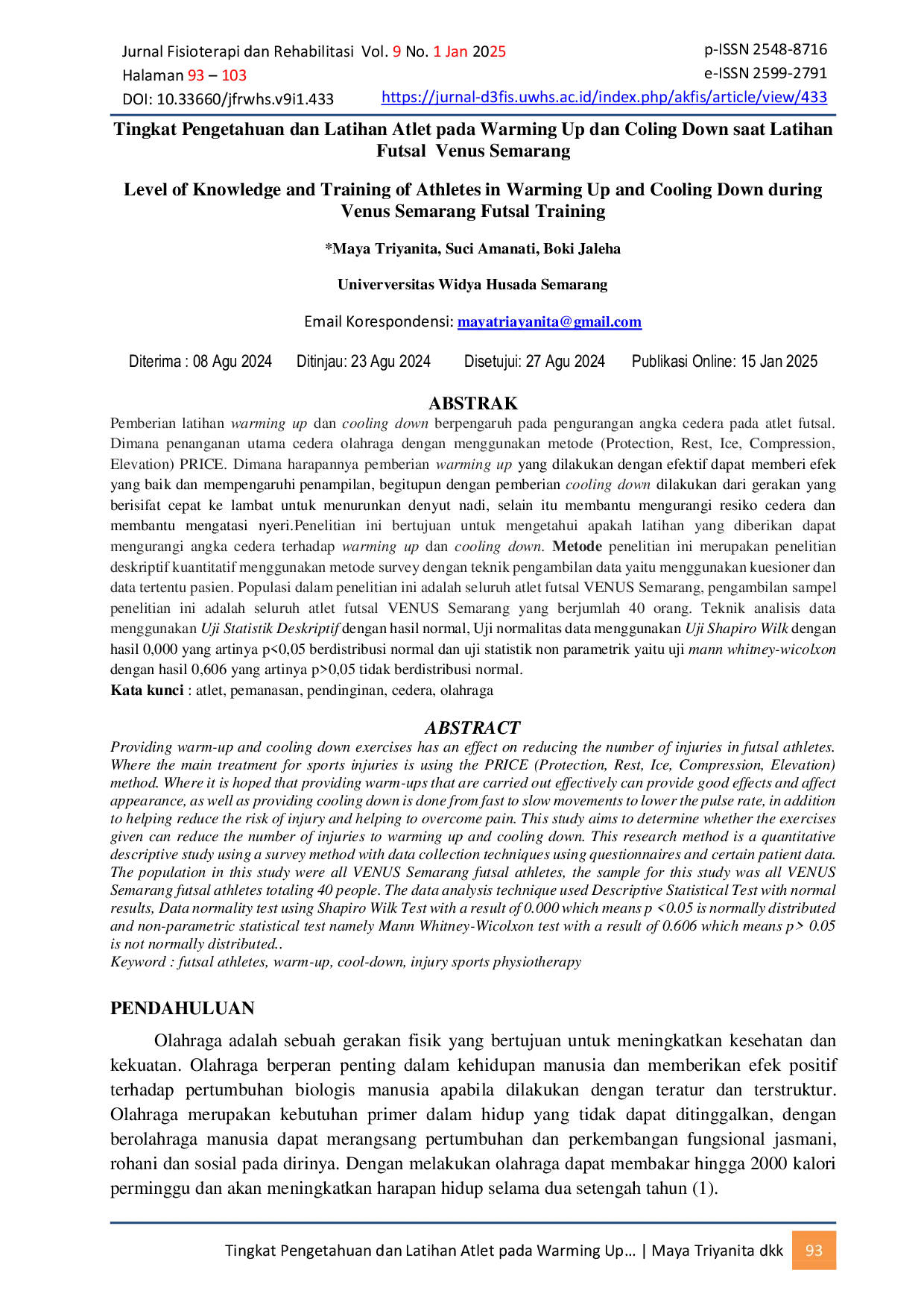 JURIS Perbedaan Tingkat Aktivitas Fisik Terhadap Keluhan Muskuloskeletal dan Kualitas Hidup Wanita Menopause