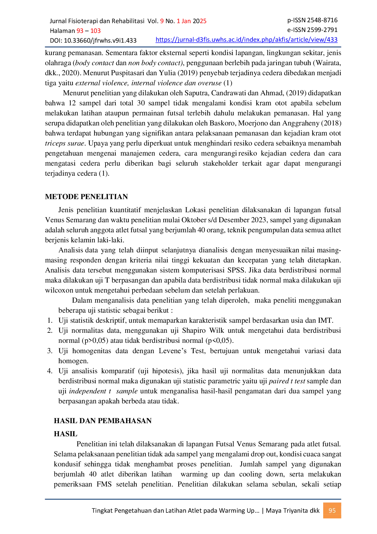 JURIS Perbedaan Tingkat Aktivitas Fisik Terhadap Keluhan Muskuloskeletal dan Kualitas Hidup Wanita Menopause