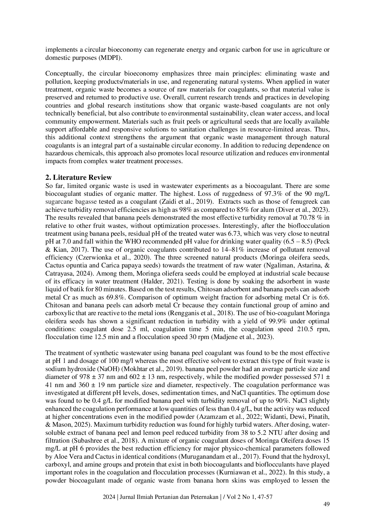 JURIS Horn Banana Peel Powder Biocoagulants in Lowering the Turbidity of Water