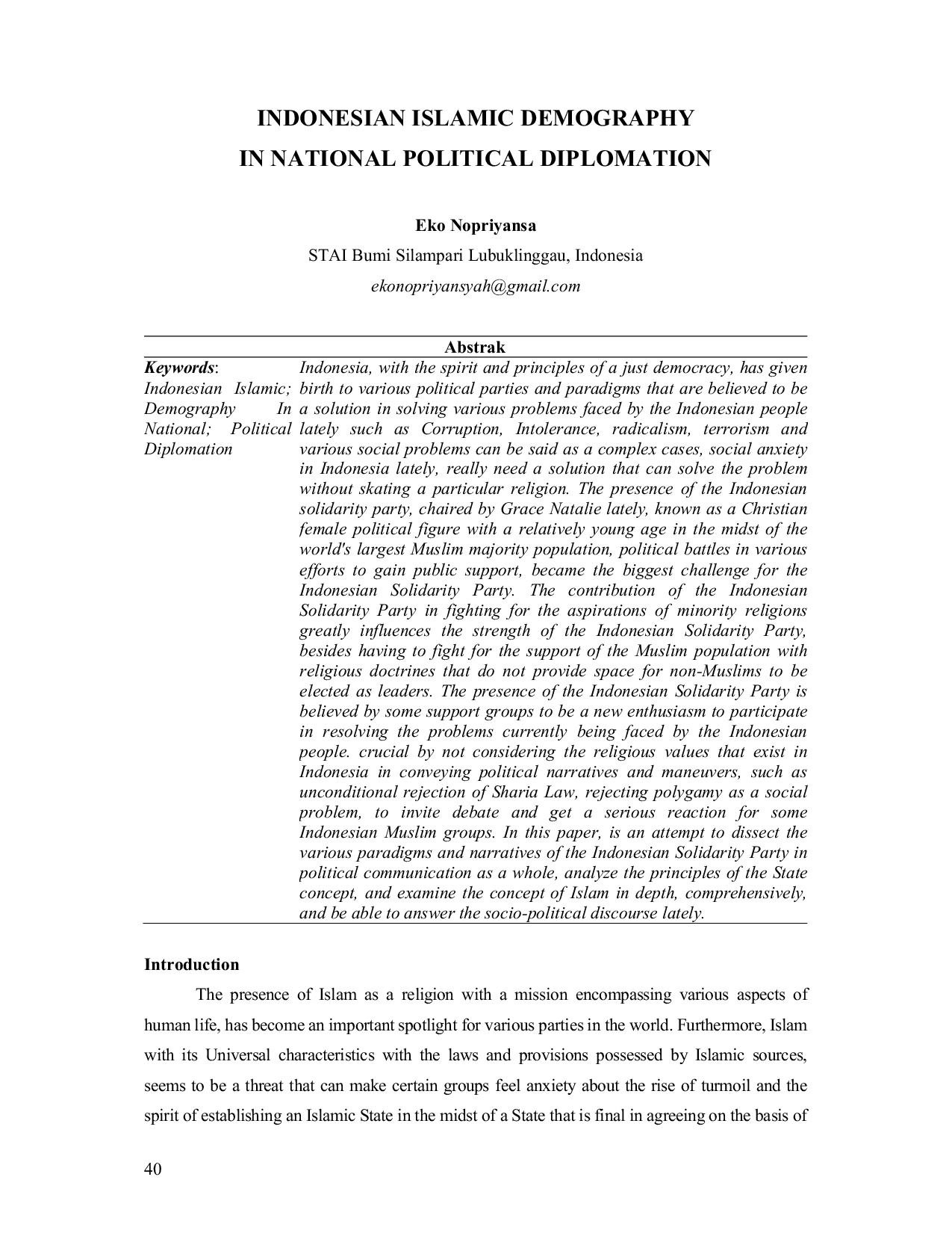 JURIS Indonesian Islamic Demography in National Political Diplomation