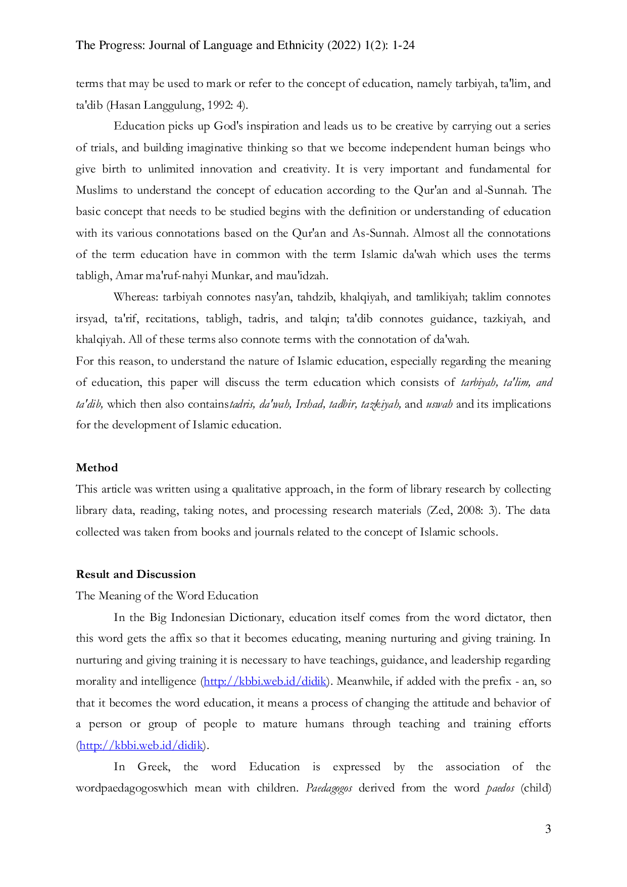 JURIS The Concept Of Education In Islamic Schools A Resume Report