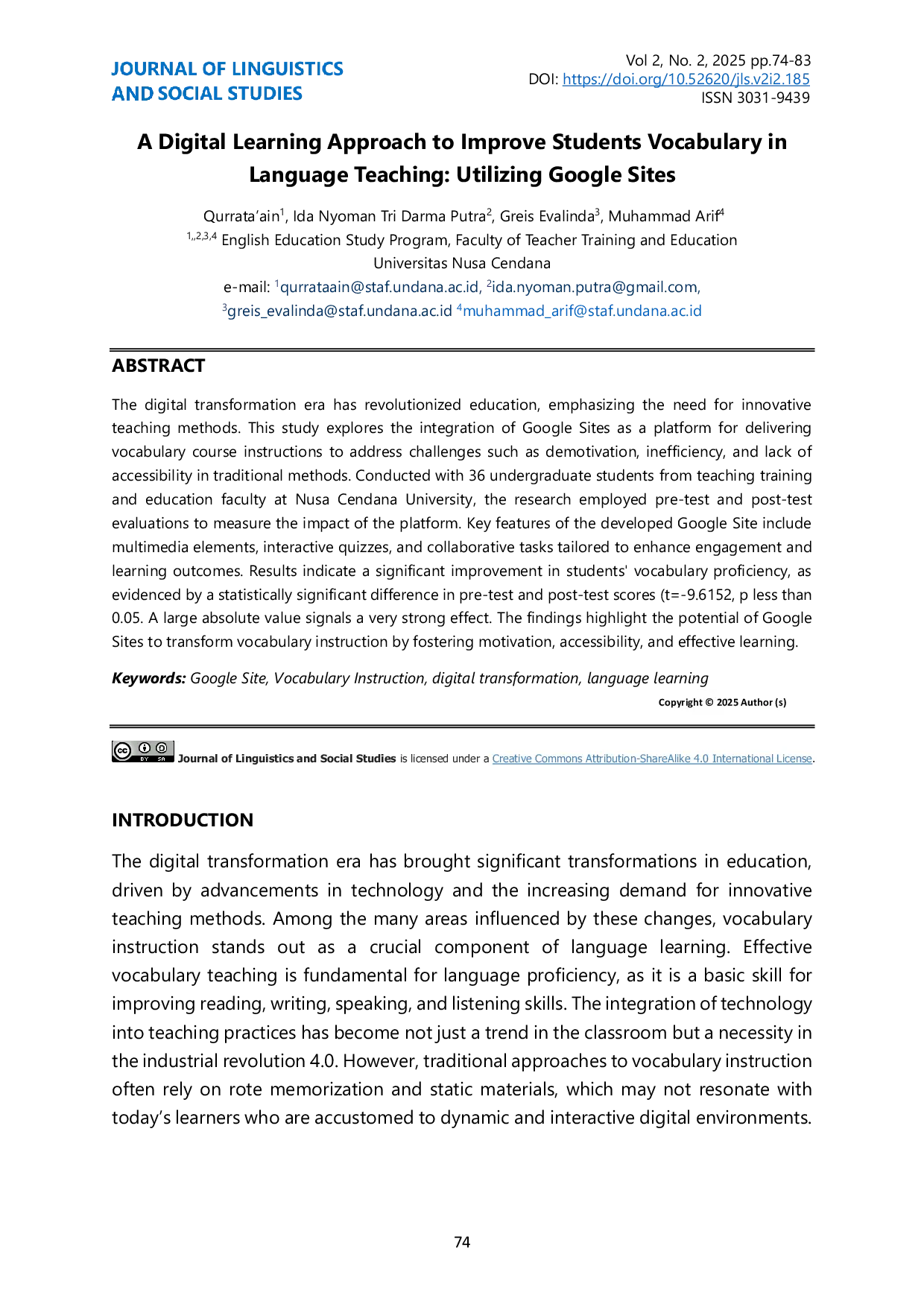 JURIS A Digital Learning Approach to Improve Students Vocabulary in Language Teaching Utilizing Google Sites