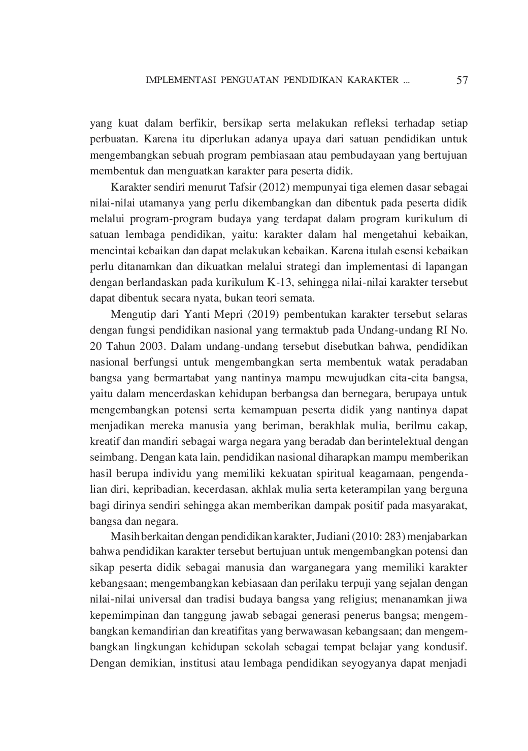 JURIS Implementation of Character Education Strengthening in Curriculum 2013 for SD MI