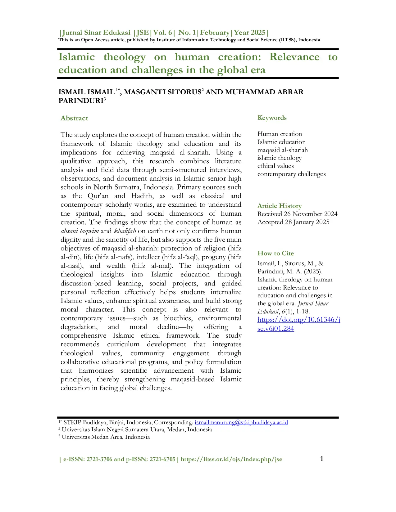 JURIS Islamic theology on human creation Relevance to education and challenges in the global era