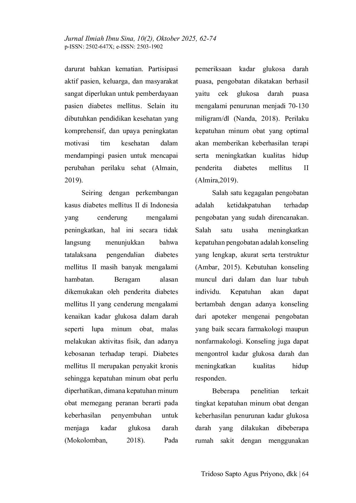 JURIS Pengaruh Konseling Asuhan Kefarmasian Pada Responden Diabetes Mellitus Ii Untuk Peningkatan Kepatuhan Minum Obat Dalam Pengendalian Glukosa Darah Di Rumah Sakit Sidoarjo