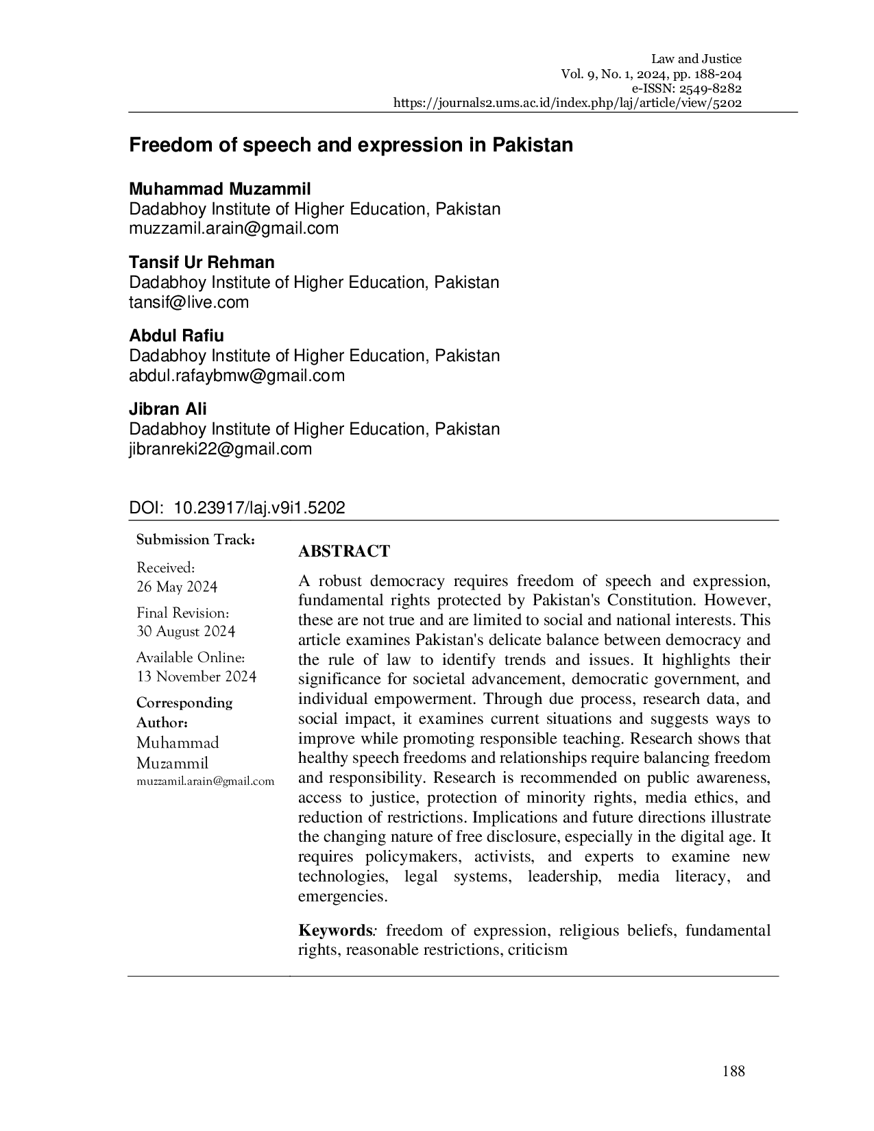 JURIS The Freedom of speech and expression in Pakistan