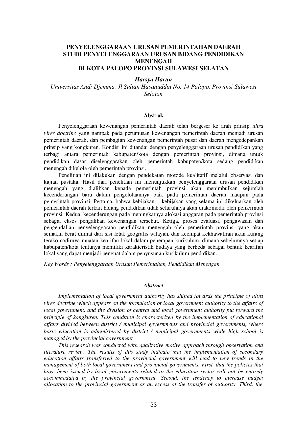 JURIS Penyelenggaraan Urusan Pemerintahan Daerah Studi Penyelenggaraan Urusan Bidang Pendidikan Menengah Di Kota Palopo Provinsi Sulawesi Selatan