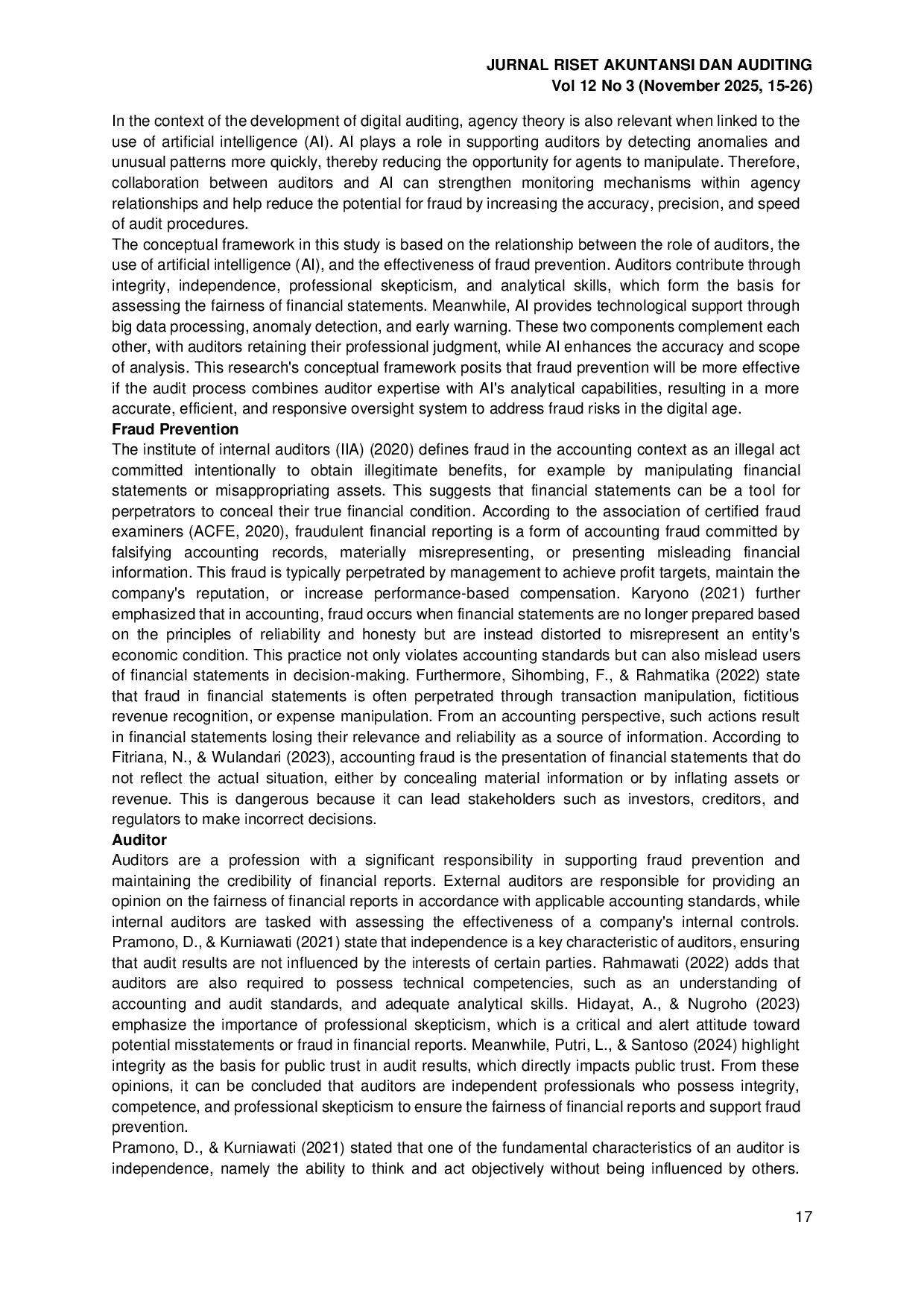 JURIS Kolaborasi Auditor dan Artificial Intelligence dalam Pencegahan Fraud Kajian Literatur