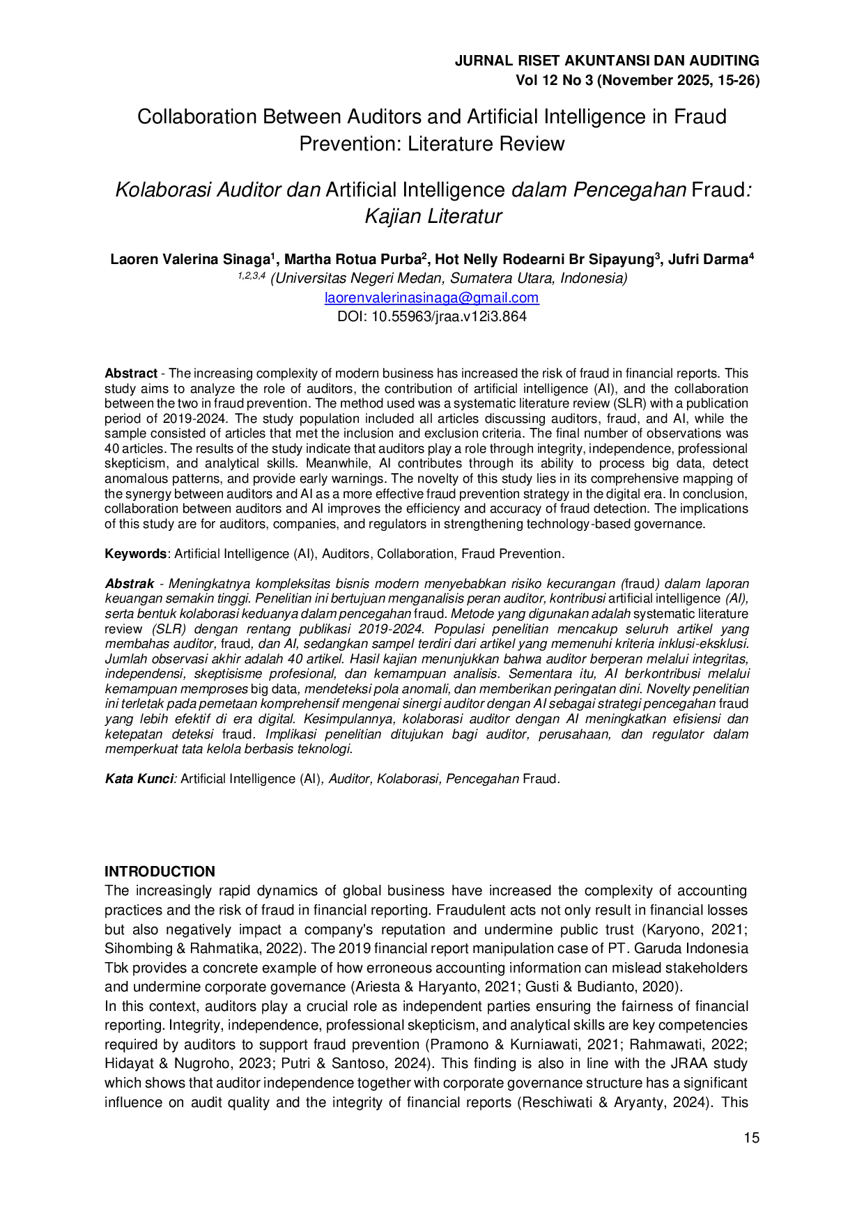 JURIS Kolaborasi Auditor dan Artificial Intelligence dalam Pencegahan Fraud Kajian Literatur