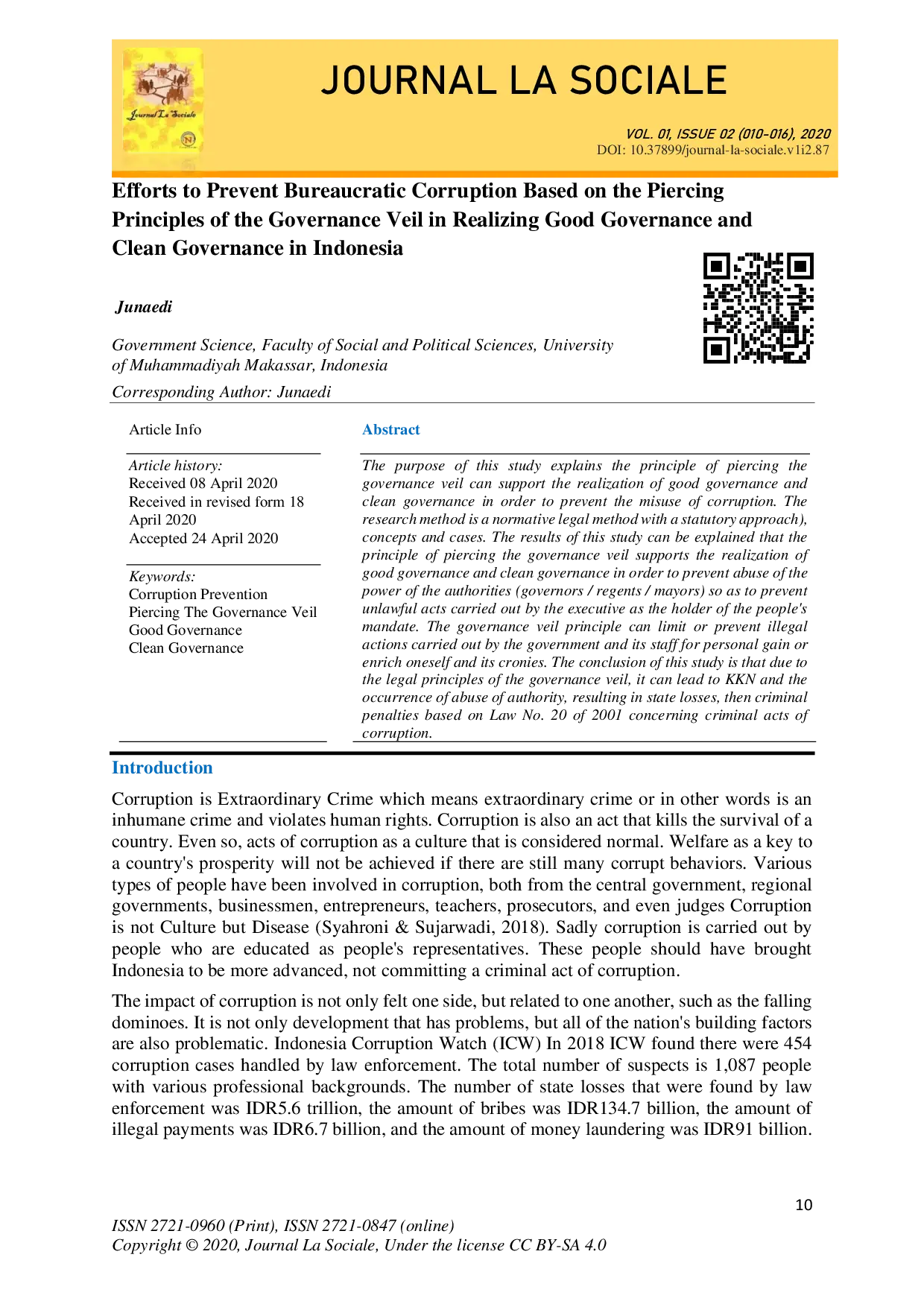 juris Efforts to Prevent Bureaucratic Corruption Based on the Piercing Principles of the Governance Veil in Realizing Good Governance and Clean Governance in Indonesia