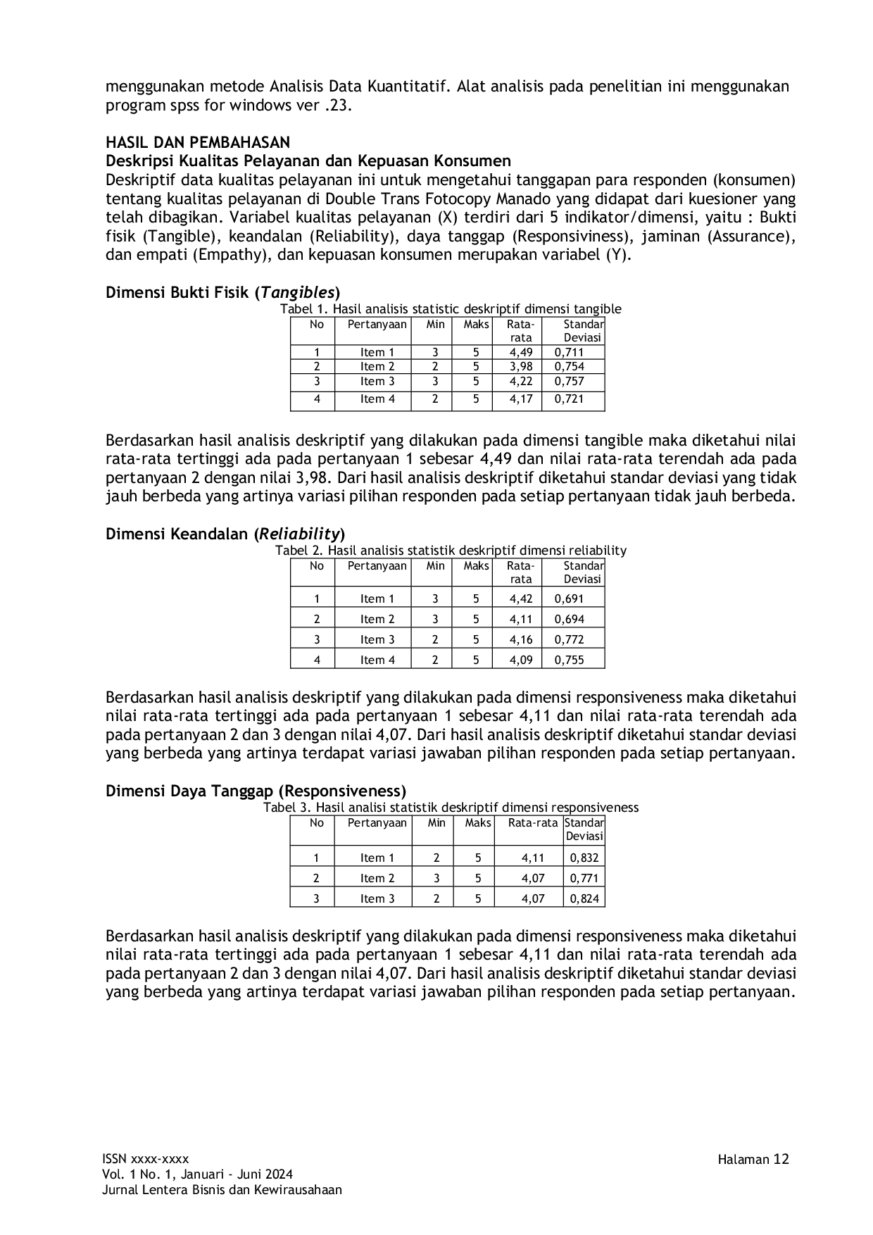 JURIS Analisis Pengaruh Kualitas Pelayanan Terhadap Kepuasan Konsumen pada Fotocopy Double Trans Manado