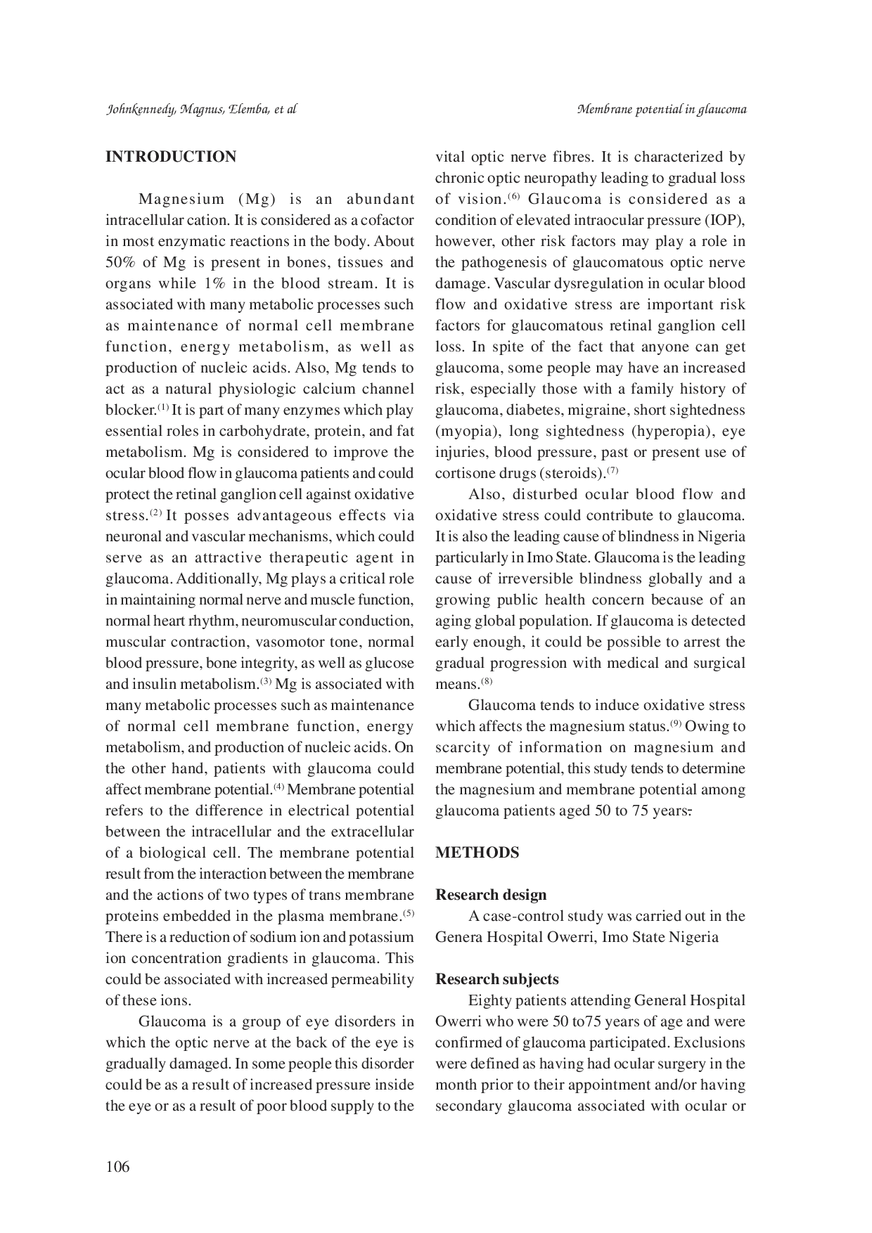 juris Decreased magnesium level and membrane potential of glaucoma patients