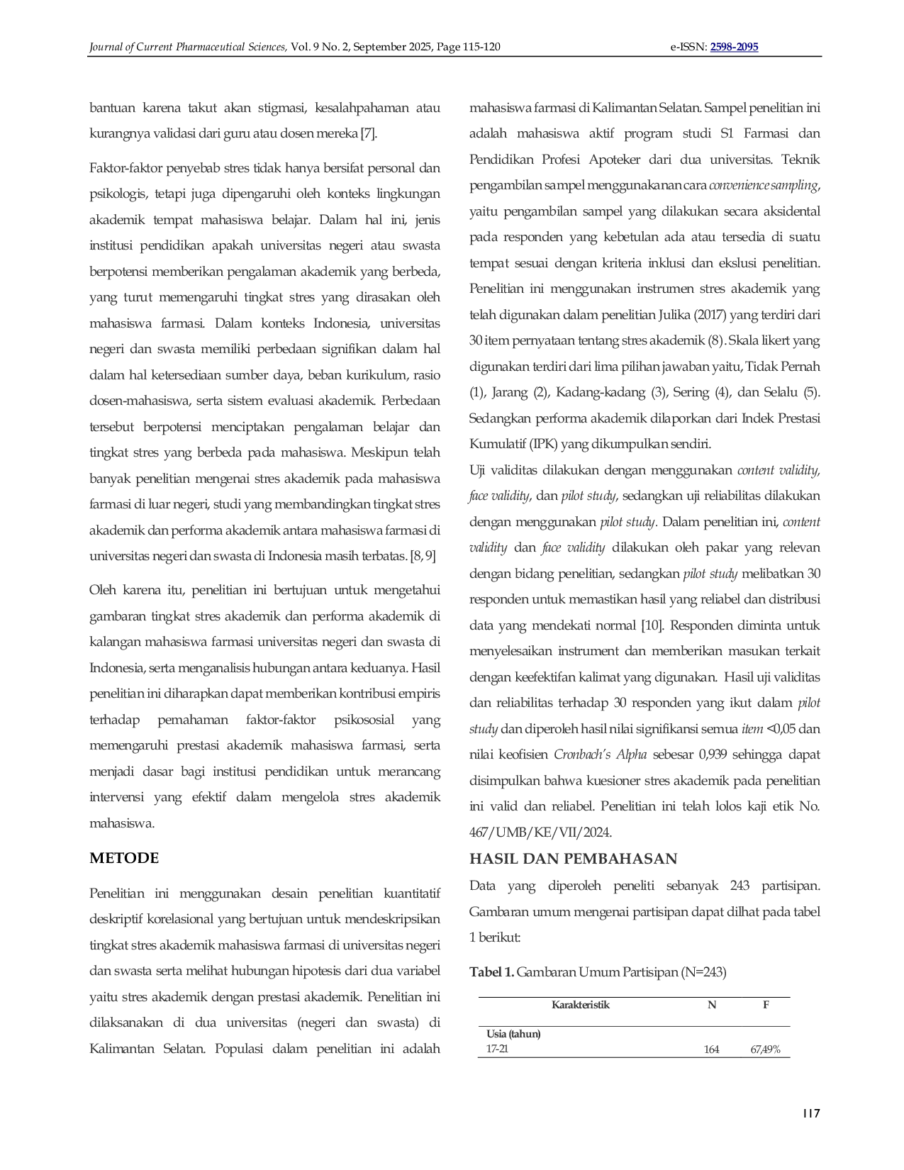 JURIS Stres Akademik dan Performa Akademik di Kalangan Mahasiswa Farmasi Universitas Negeri dan Swasta