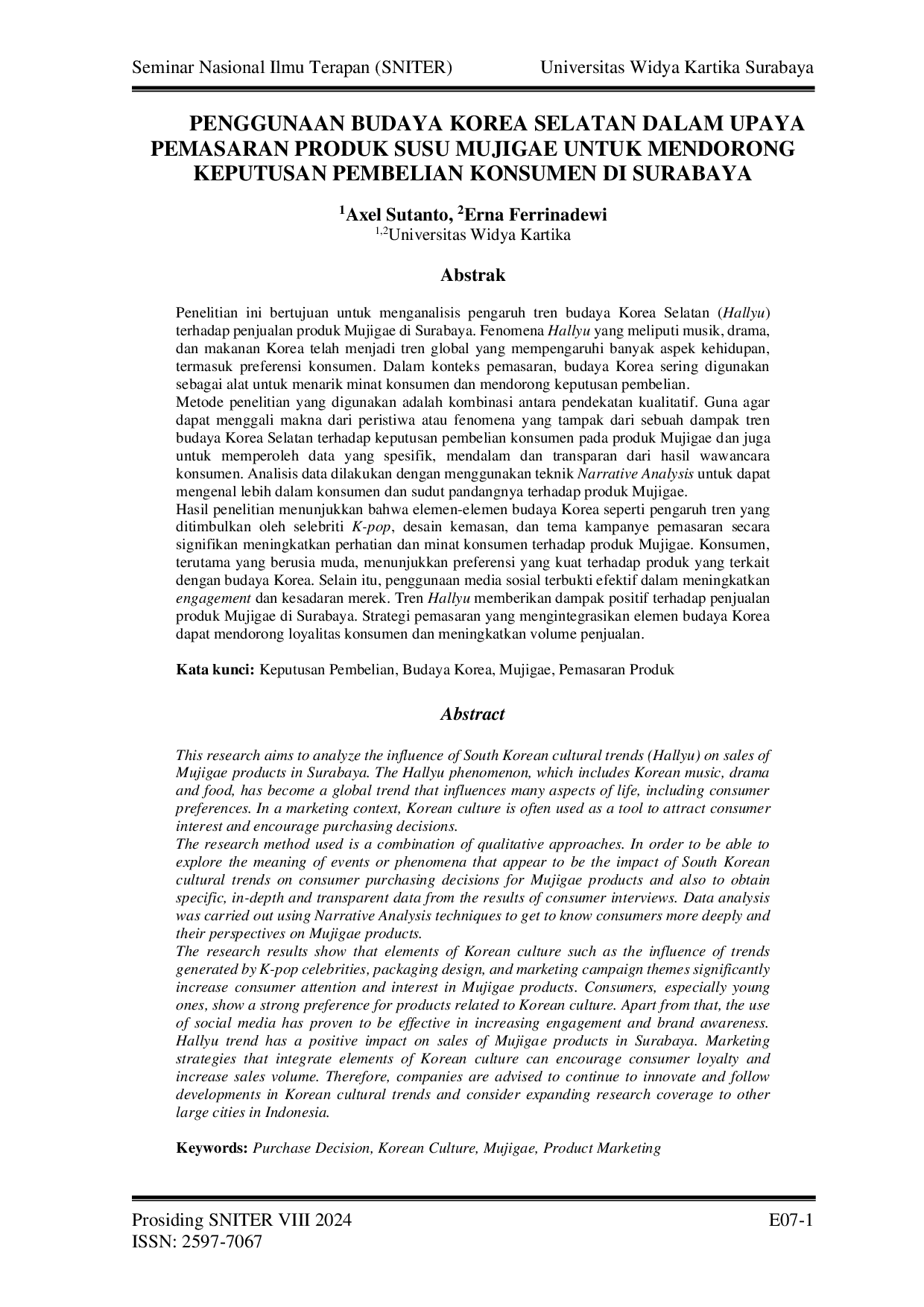 JURIS Penggunaan Budaya Korea Selatan Dalam Upaya Pemasaran Produk Susu Mujigae Untuk Mendorong Keputusan Pembelian Konsumen Di Surabaya