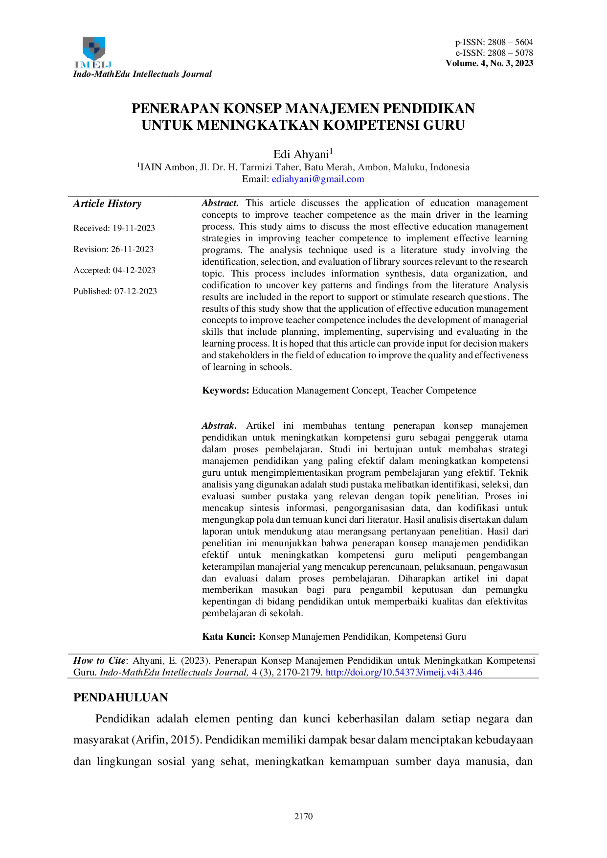 JURIS Penerapan Konsep Manajemen Pendidikan untuk Meningkatkan Kompetensi Guru