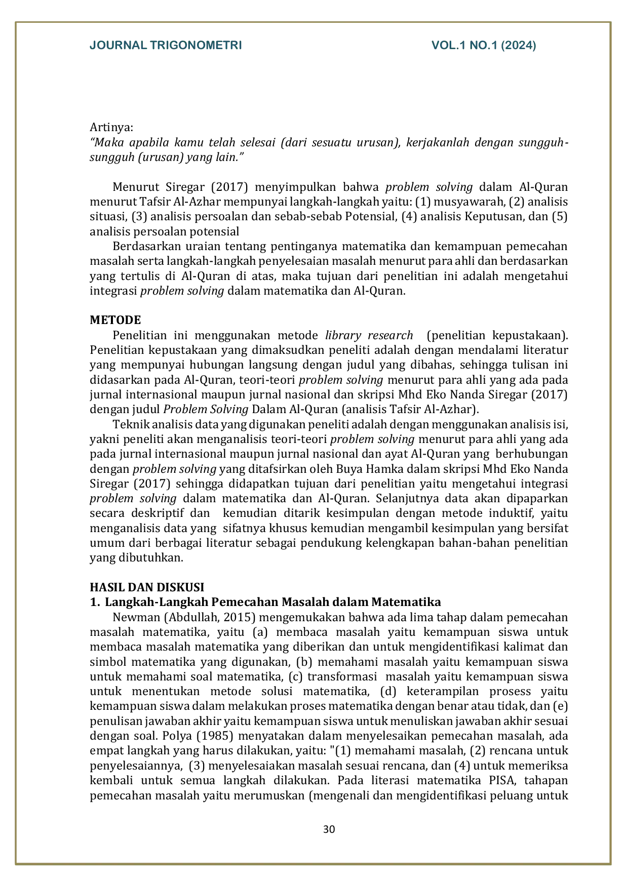 JURIS Integrasi Problem Solving dalam Matematika dan Al Quran