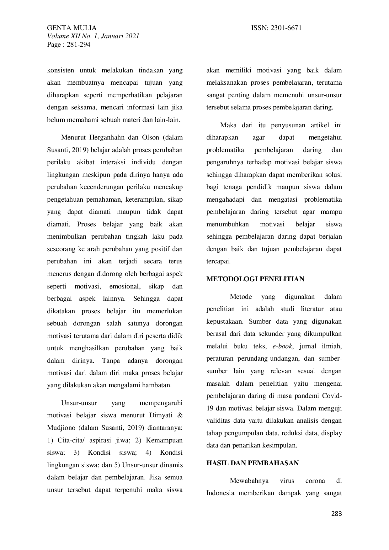 JURIS Analisis Problematika Pembelajaran Daring Dan Pengaruhnya Terhadap Motivasi Belajar Siswa