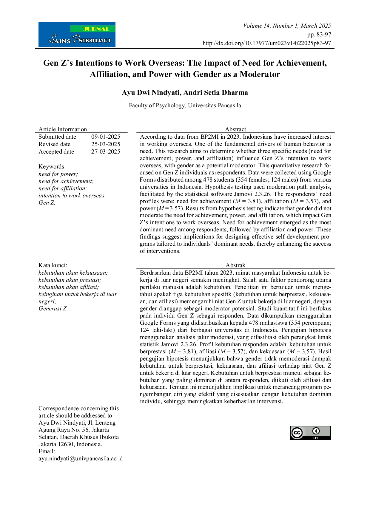 JURIS Gen Z s Intentions to Work Overseas The Impact of Need for Achievement Affiliation and Power with Gender as a Moderator
