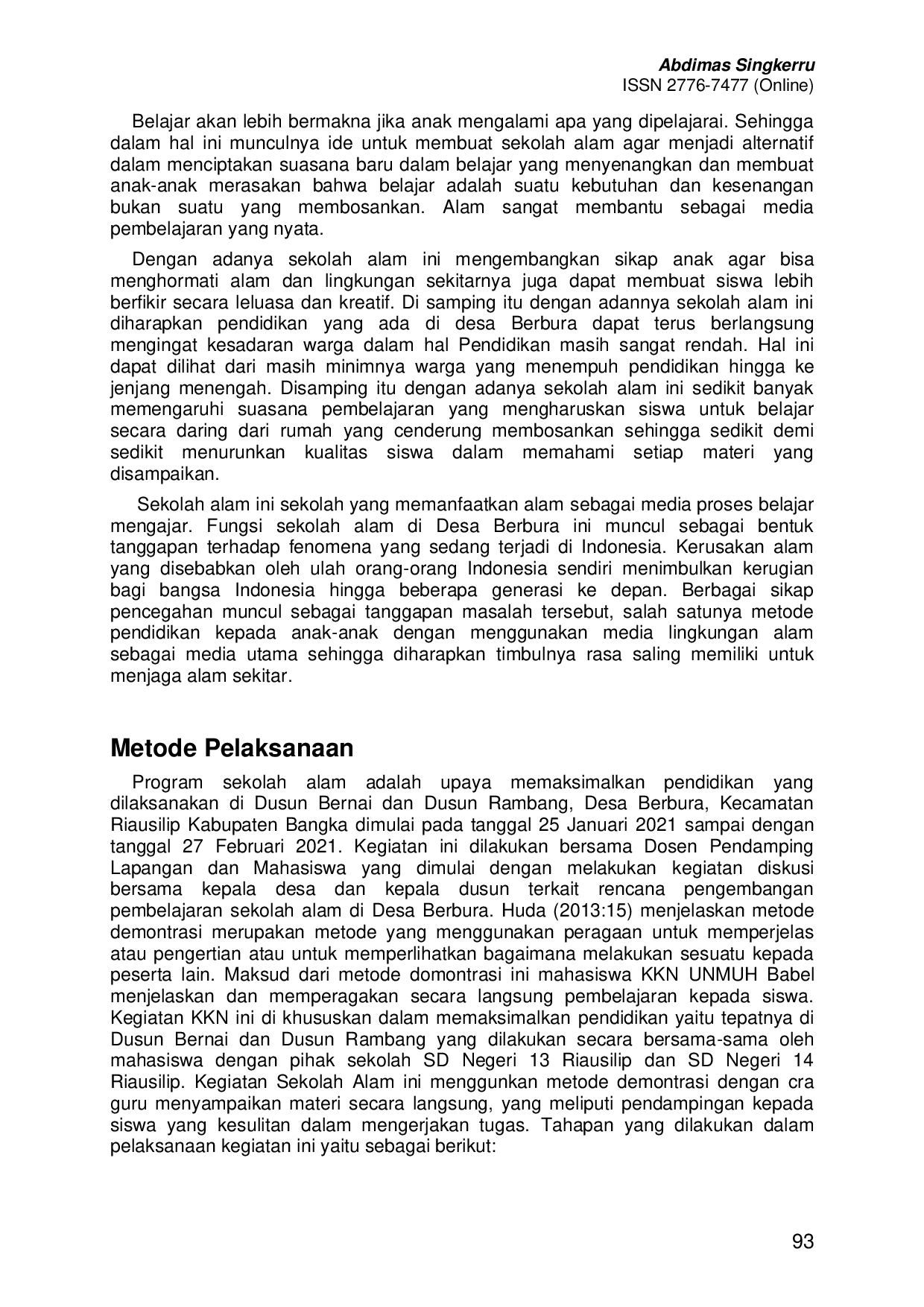 JURIS Pendidikan Sekolah Alam di Desa Berbura