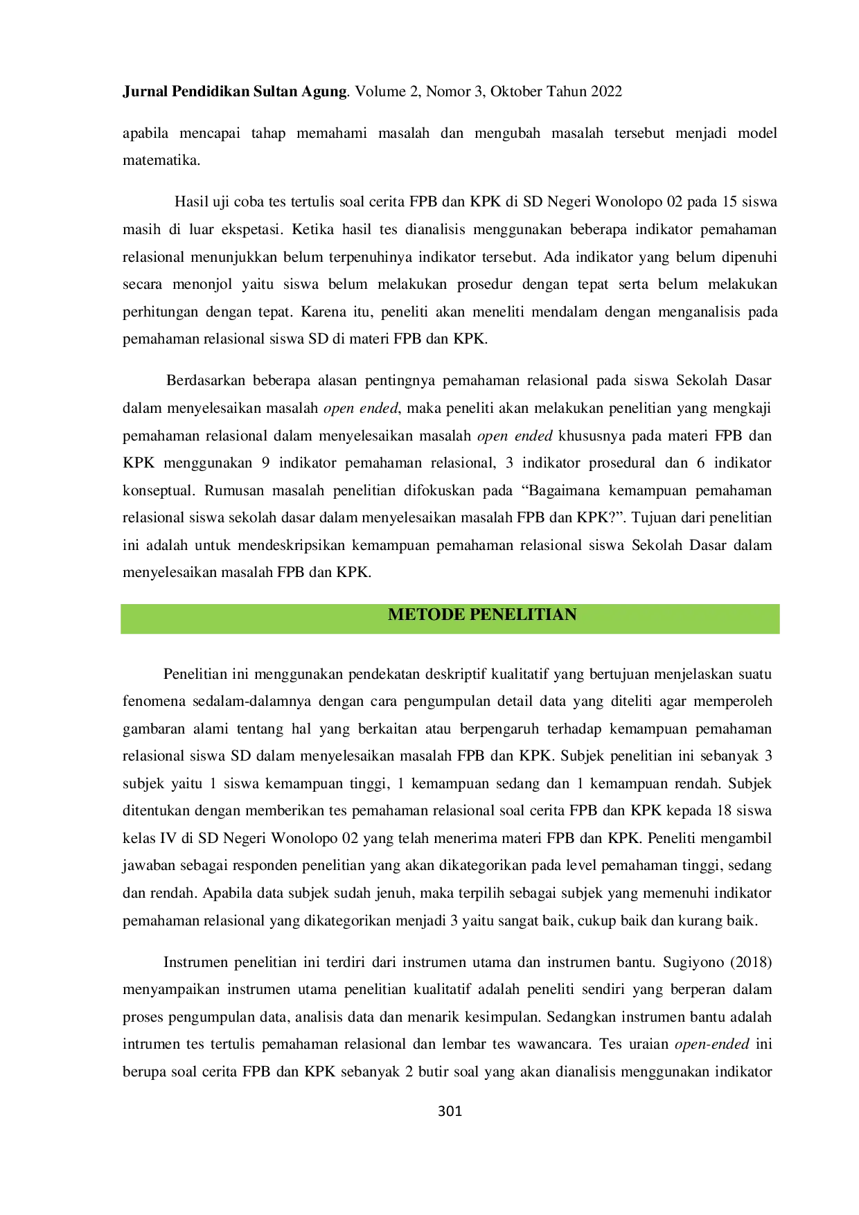 JURIS Analisis Pemahaman Relasional Siswa Sekolah Dasar dalam Menyelesaikan Masalah FPB Dan KPK