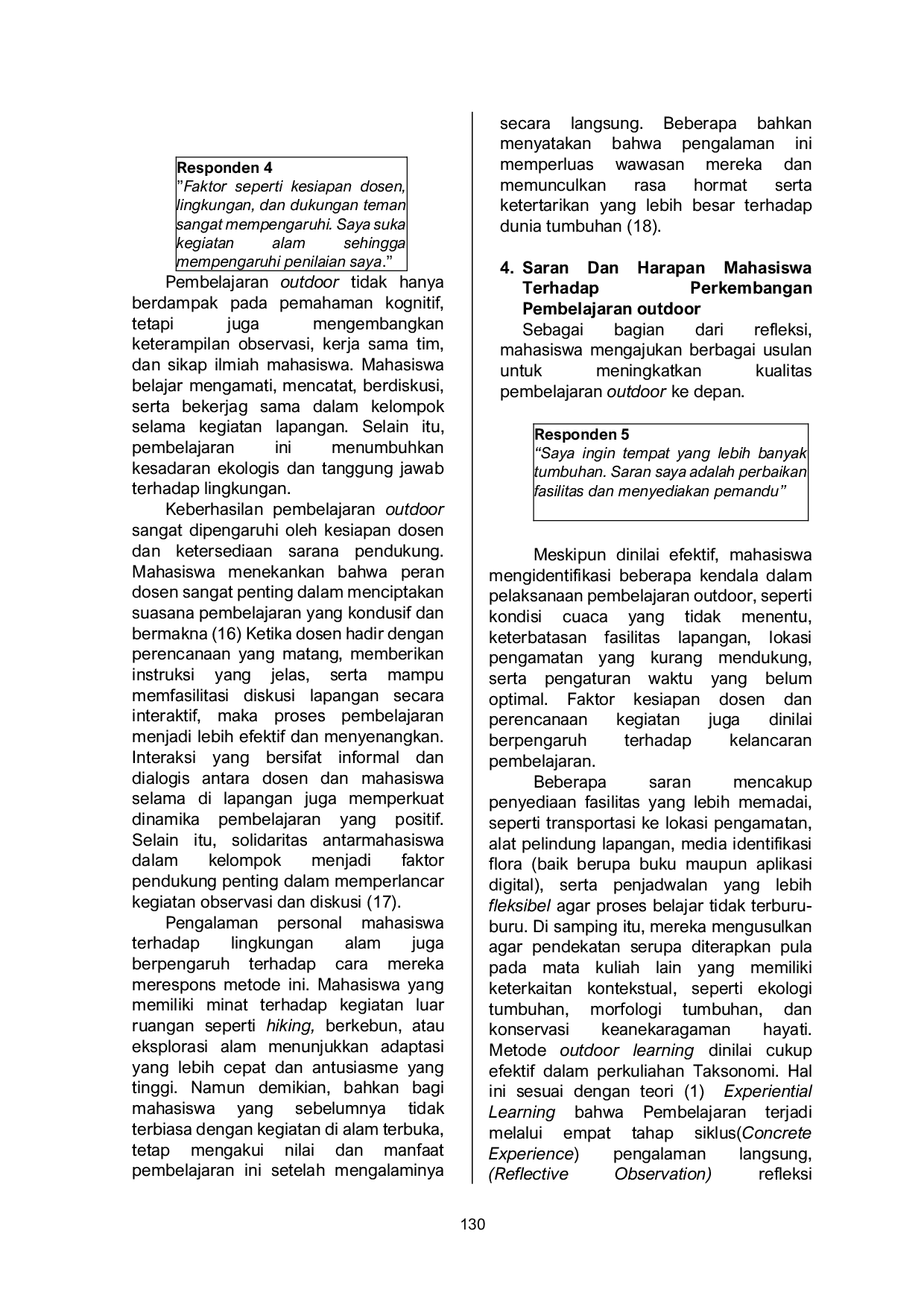 JURIS Analisis Persepsi Mahasiswa terhadap Metode Pembelajaran Outdoor pada Mata Kuliah Taksonomi Tumbuhan