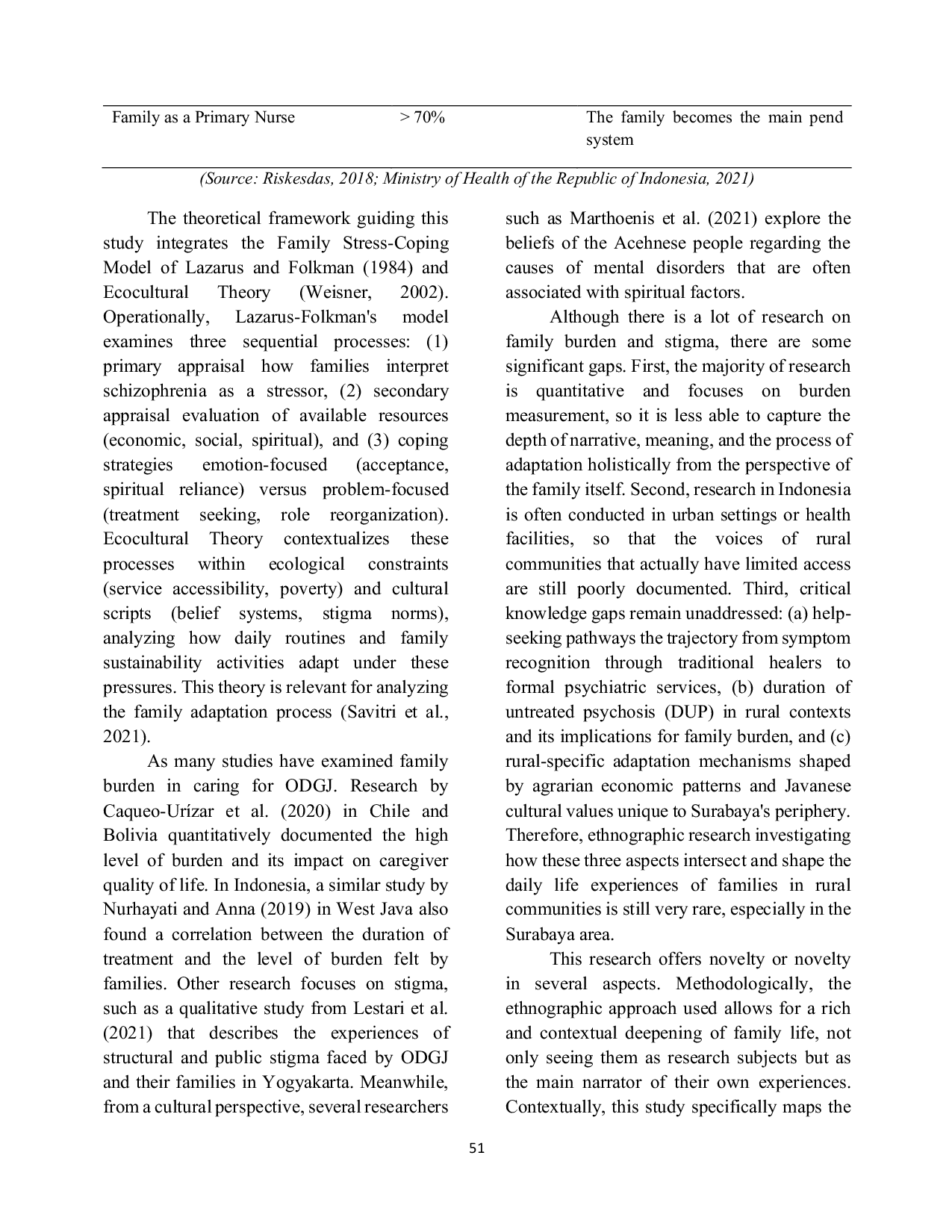 JURIS Family Perception and Adaptation in Caring for Members with Schizophrenic Mental Disorders An Ethnographic Study in Surabaya Rural Communities