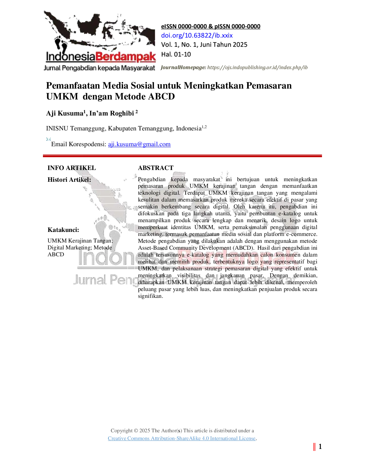 JURIS Pemanfaatan Media Sosial untuk Meningkatkan Pemasaran UMKM dengan Metode ABCD