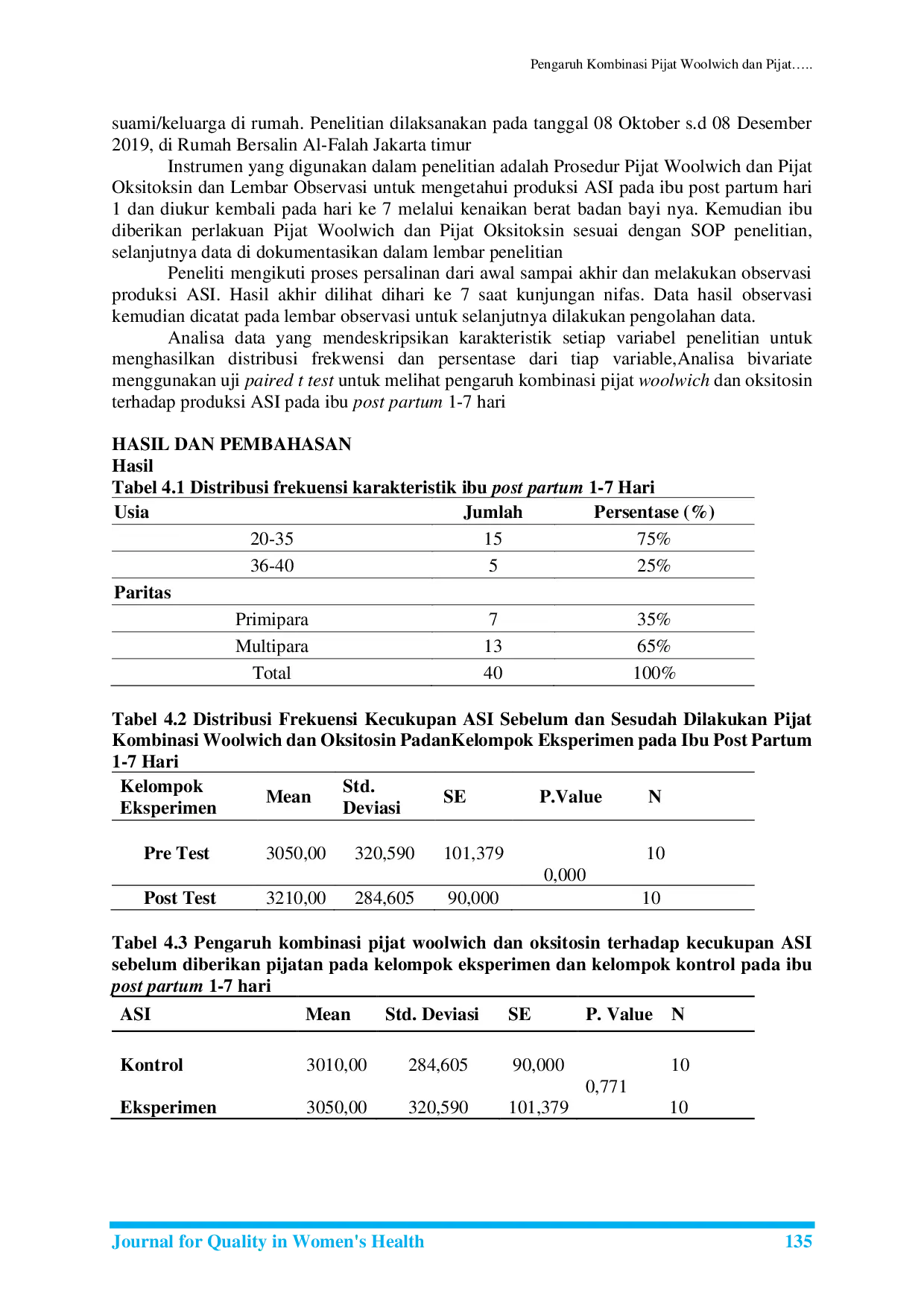 JURIS Pengaruh Kombinasi Pijat Woolwich dan Pijat Oksitoksin Terhadap Produksi ASI pada Ibu Post Partum
