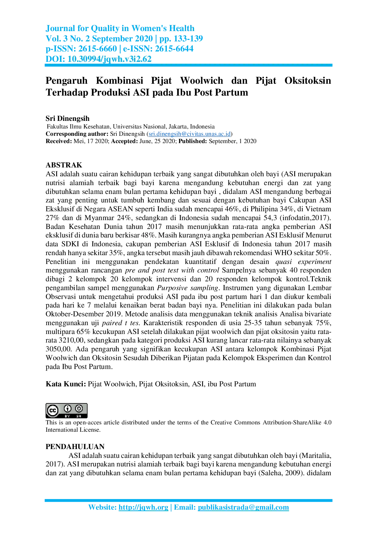 JURIS Pengaruh Kombinasi Pijat Woolwich dan Pijat Oksitoksin Terhadap Produksi ASI pada Ibu Post Partum