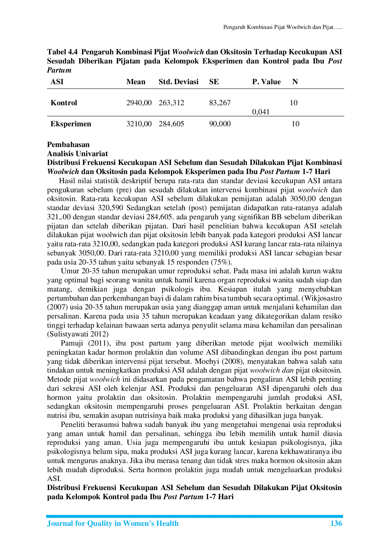 JURIS Pengaruh Kombinasi Pijat Woolwich dan Pijat Oksitoksin Terhadap Produksi ASI pada Ibu Post Partum
