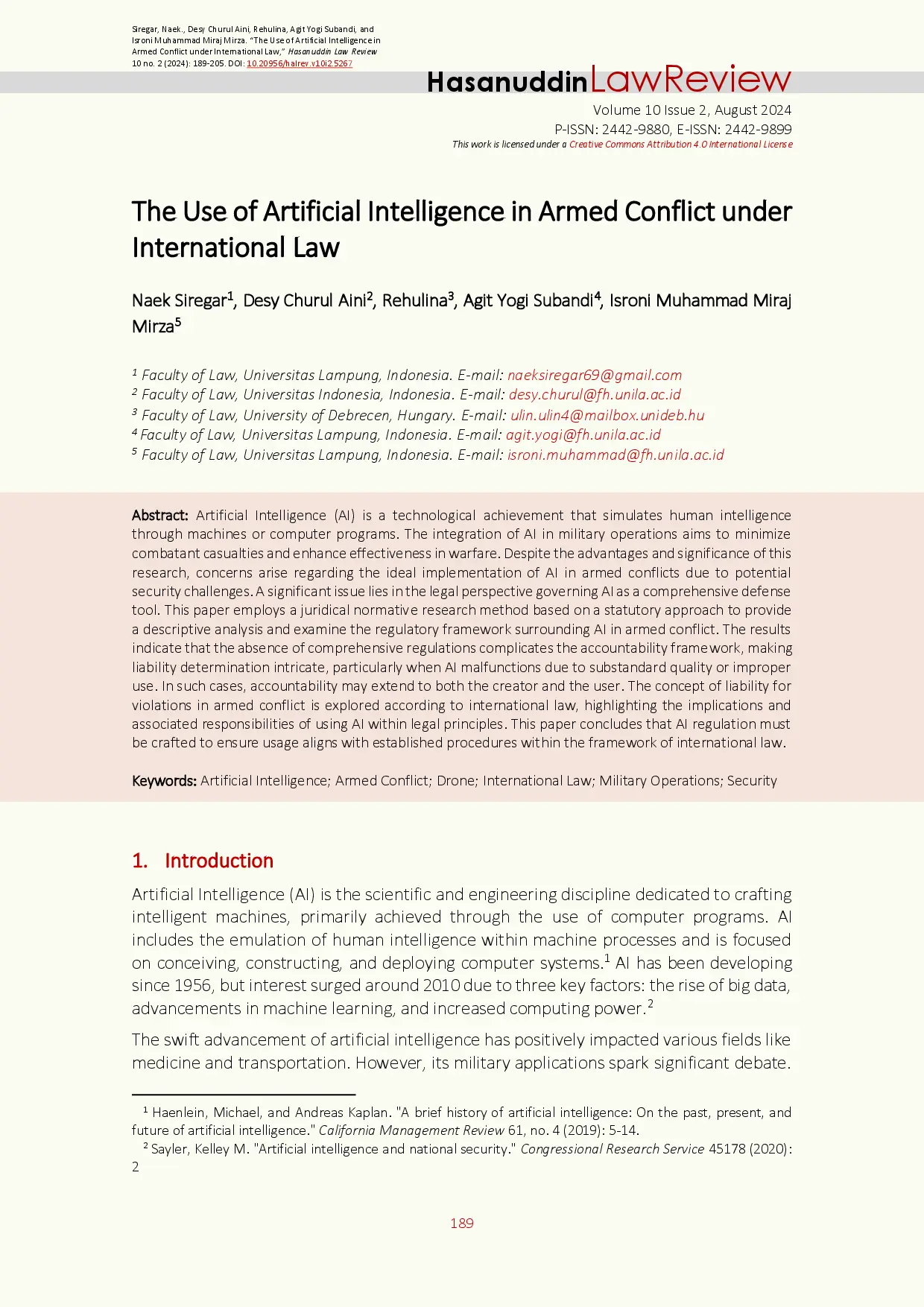 juris The Use of Artificial Intelligence in Armed Conflict under International Law