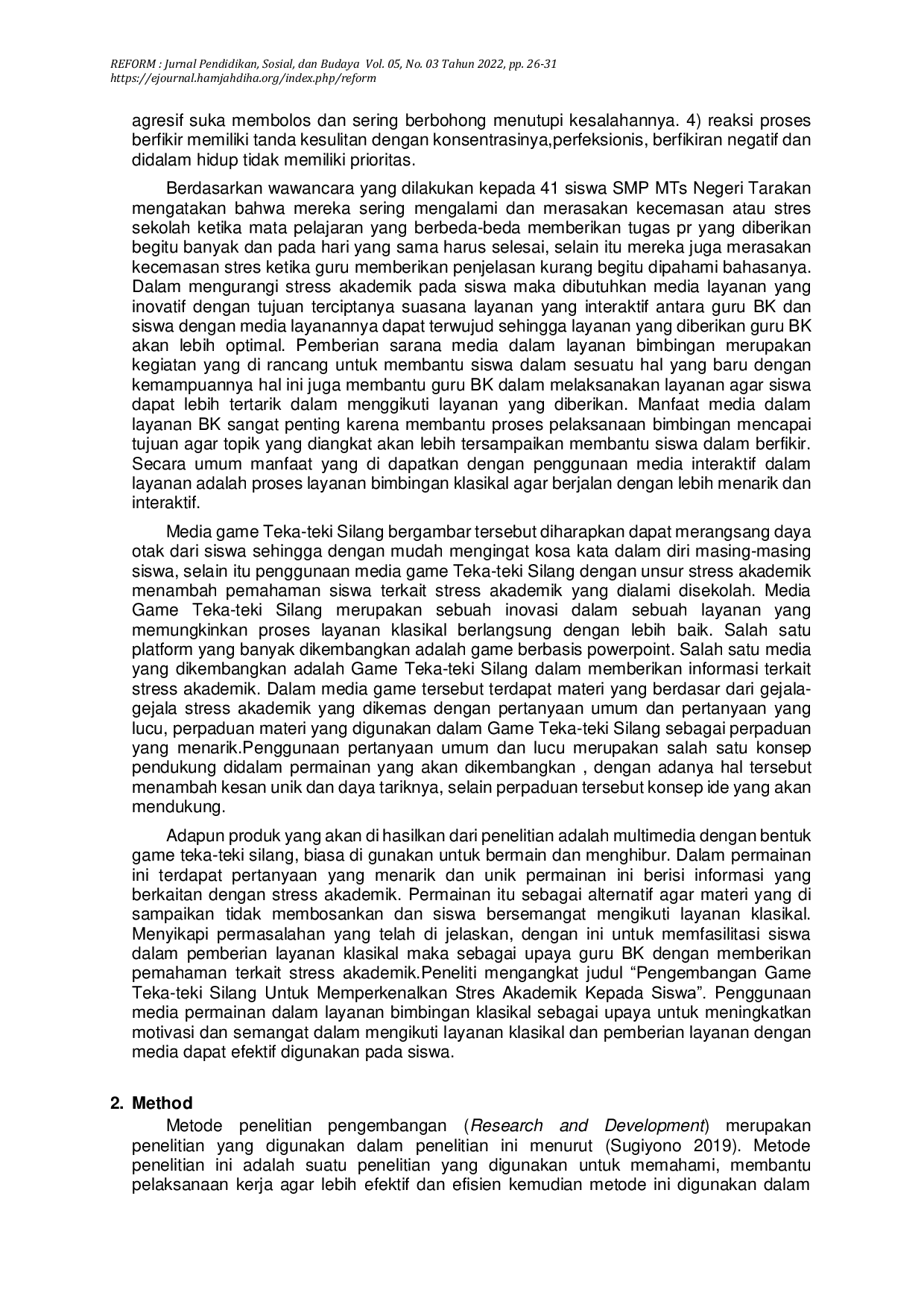 JURIS Pengembangan Game Teka Teki Silang Untuk Memperkenalkan Stres Akademik Siswa Di MTS Negeri Tarakan