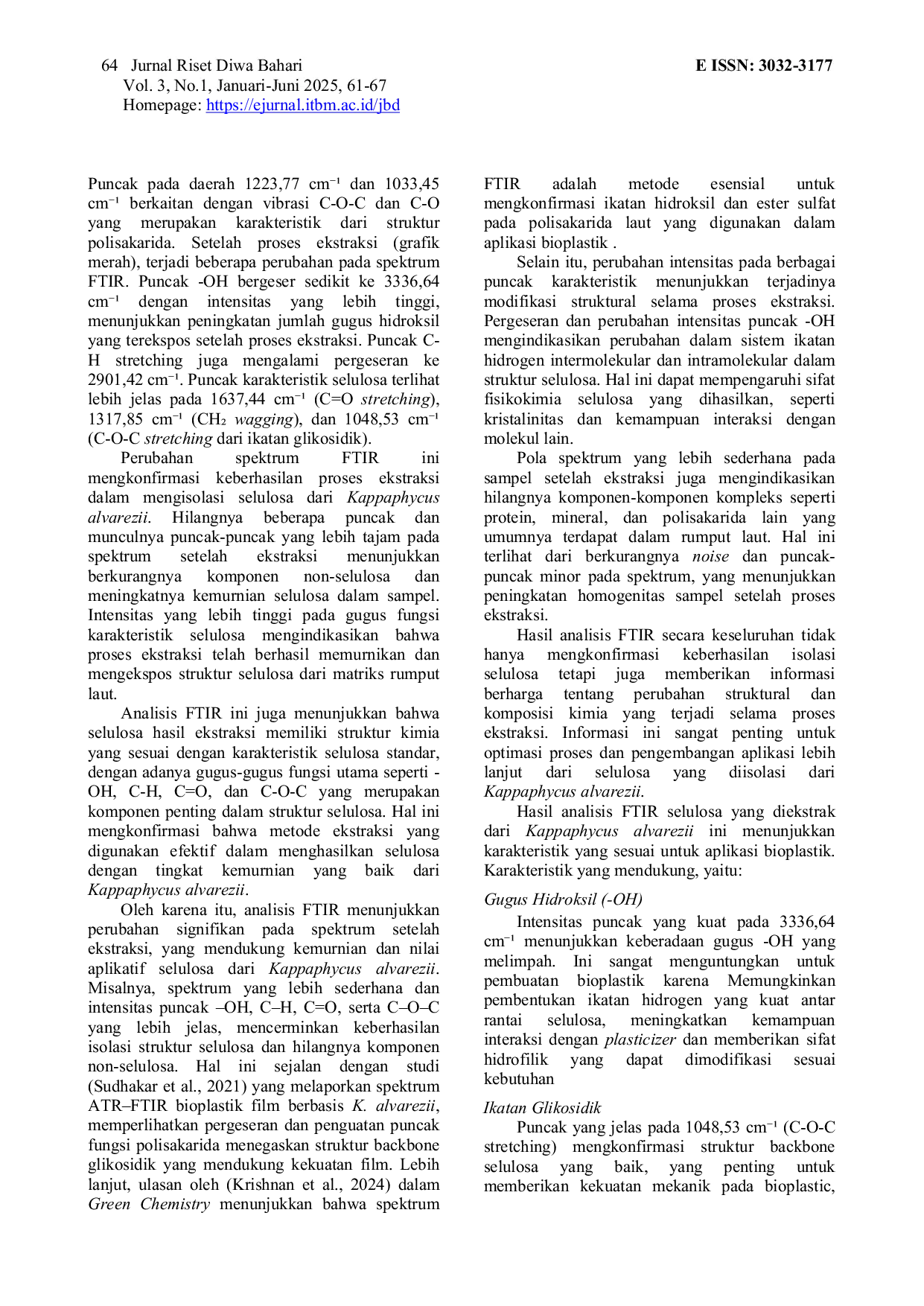 JURIS Karakteristik Mekanik Selulosa Dari Rumput Laut Kappaphycus alvarezii di Kabupaten Takalar