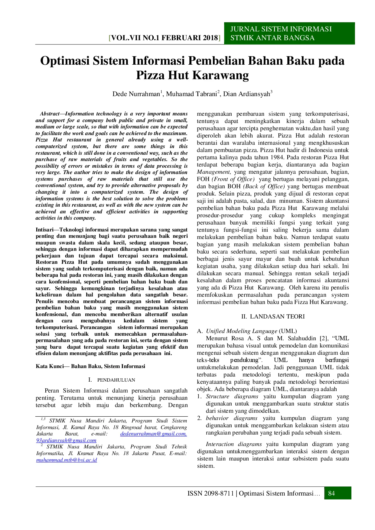 juris Optimasi Sistem Informasi Pembelian Bahan Baku pada Pizza Hut Karawang