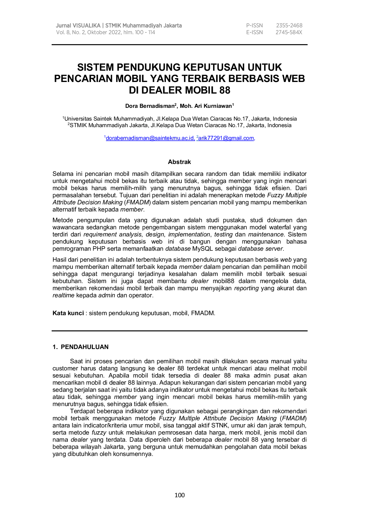 juris Sistem Pendukung Keputusan Untuk Pencarian Mobil Yang Terbaik Berbasis Web Di Dealer Mobil 88