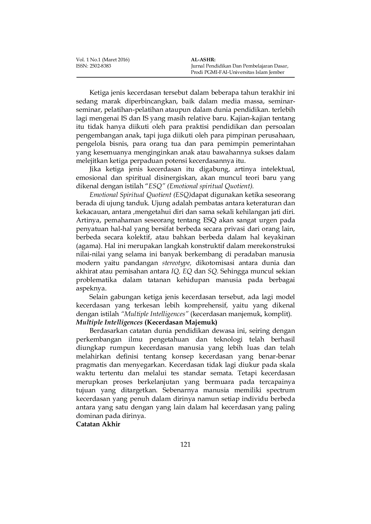 JURIS Pendidikan Emotional Spiritual Quotient Esq Dalam Perspektif Pendidikan Islam