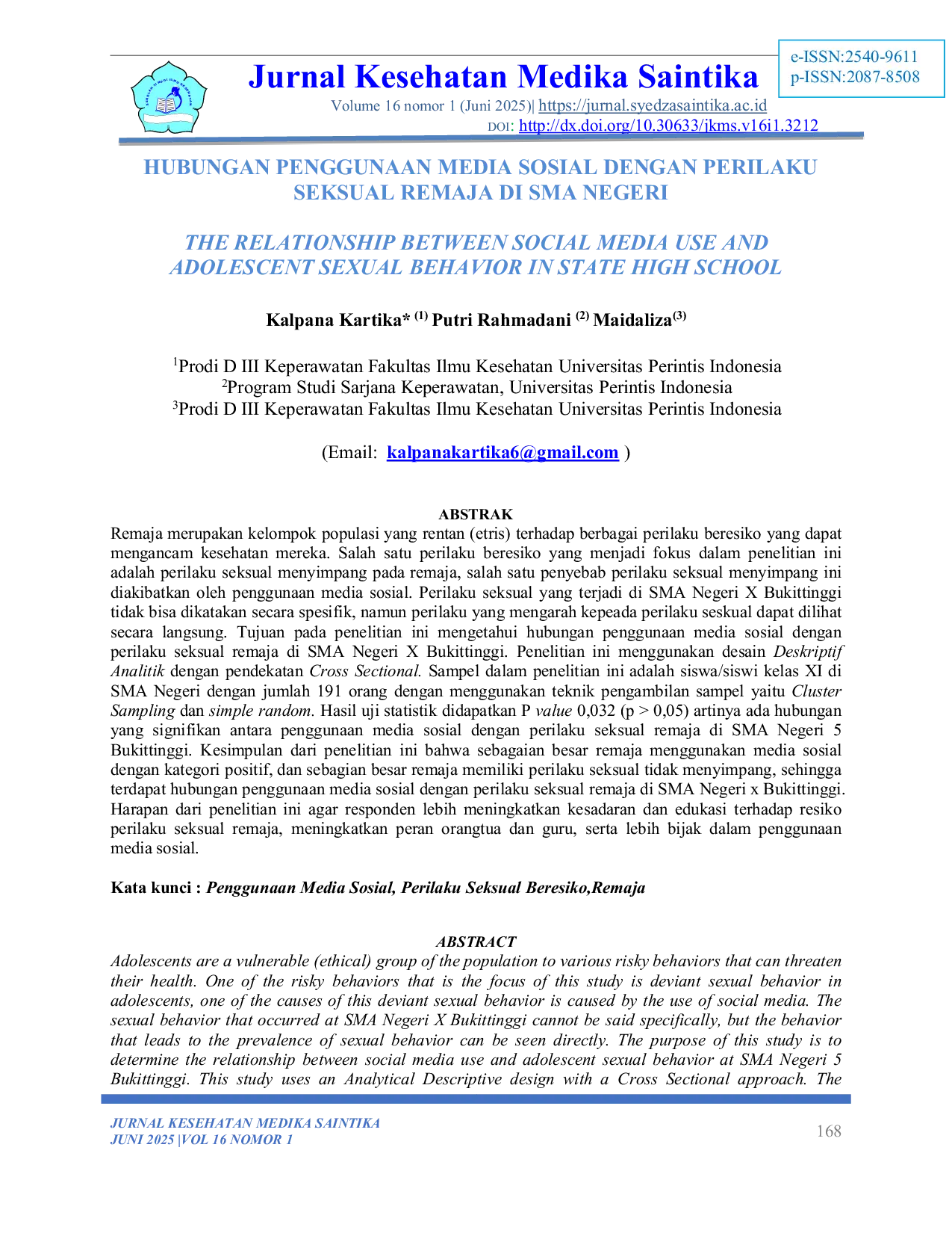 JURIS HUBUNGAN PENGGUNAAN MEDIA SOSIAL DENGAN PERILAKU SEKSUAL REMAJA DI SMA NEGERI