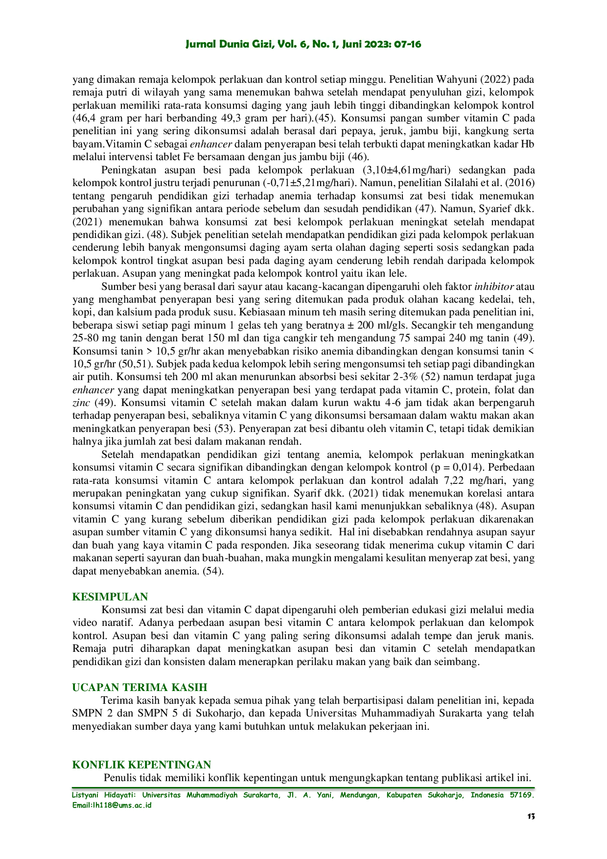 JURIS Pendidikan Gizi tentang Anemia Secara Online Dapat Meningkatkan Asupan Besi Dan Vitamin C pada Remaja Putri