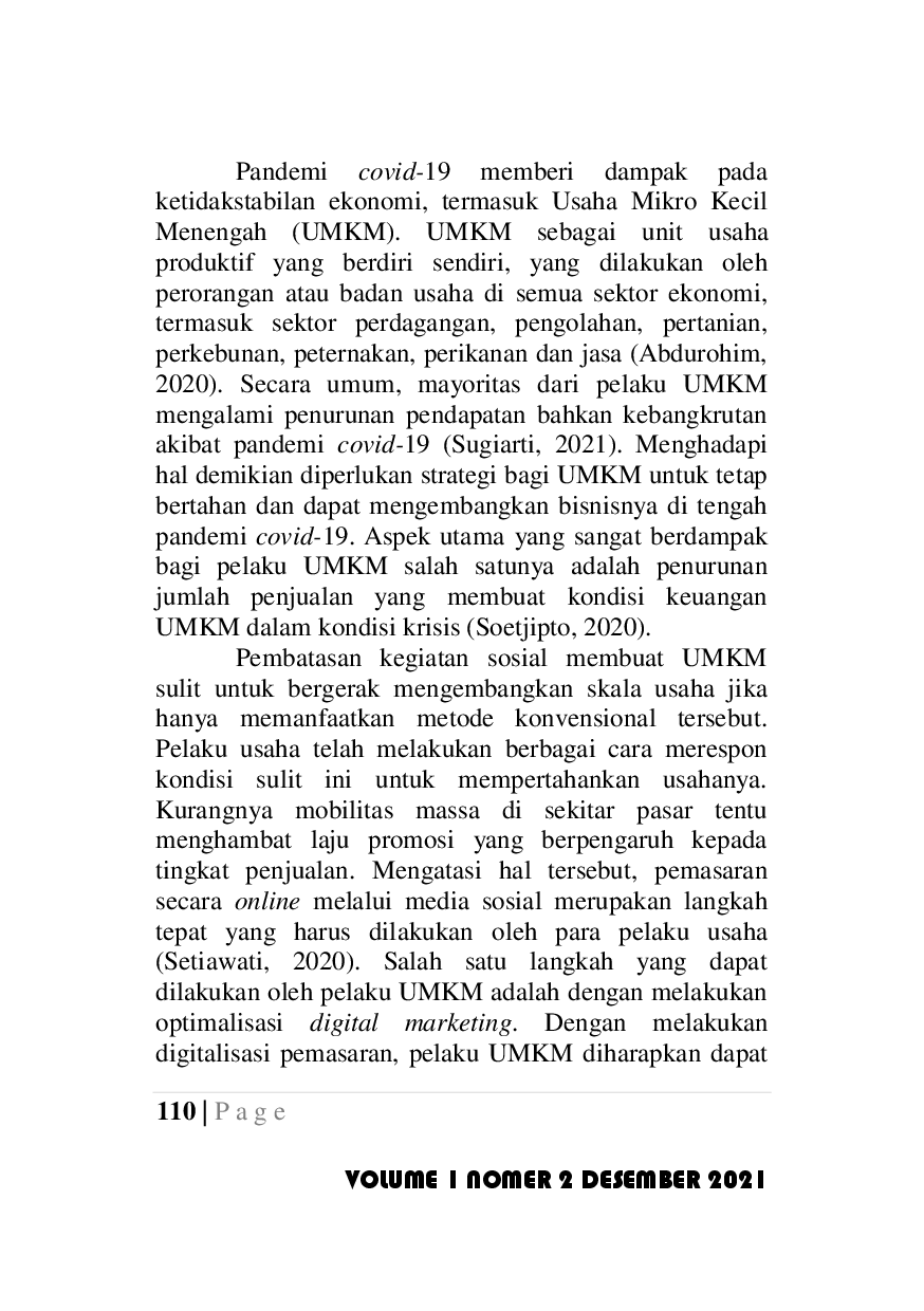 juris Strategi Pengembangan UMKM Melalui Digital Marketing Sebagai Peningkatan Pemasaran Di Masa Pandemi Covid 19