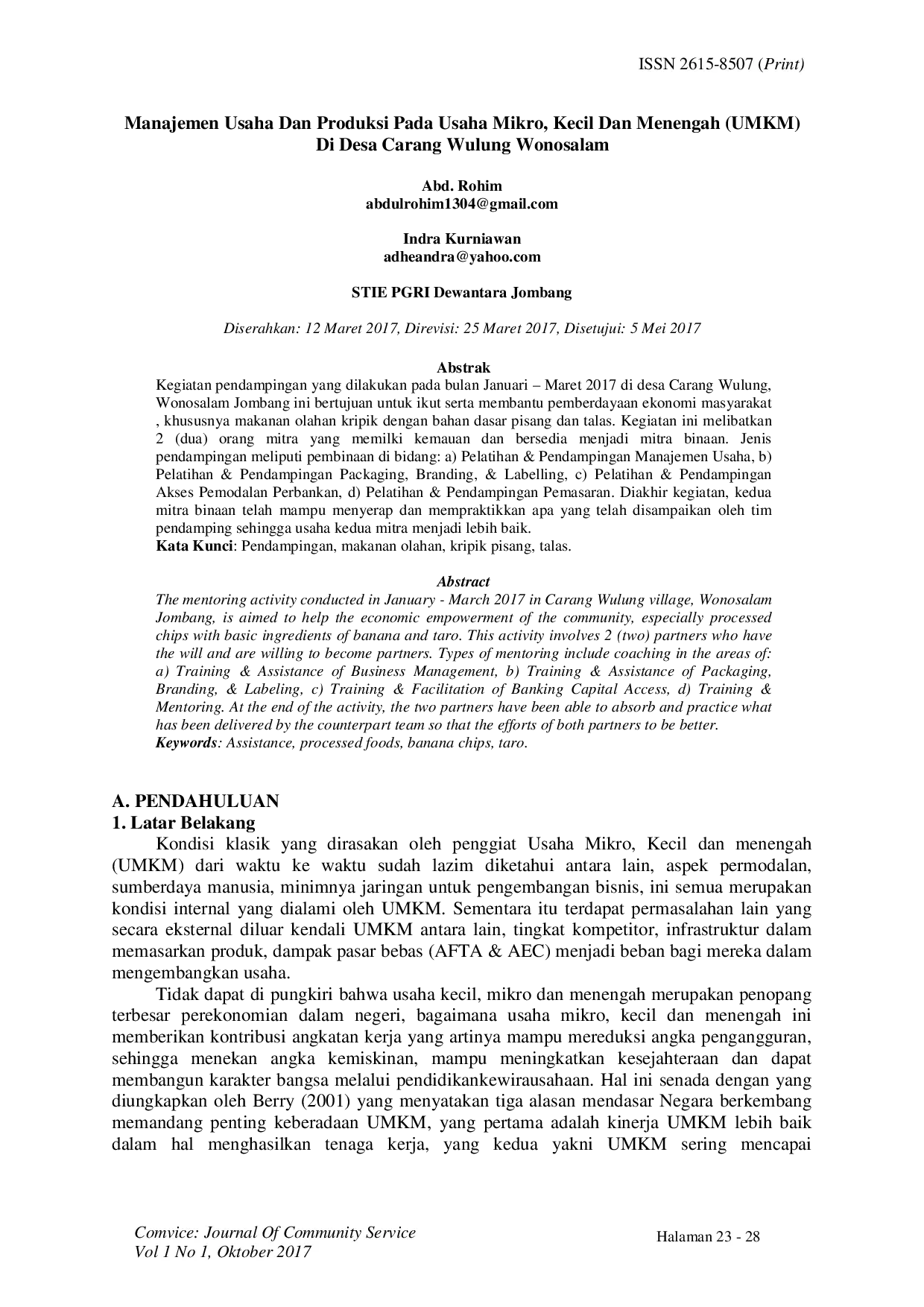 juris Manajemen Usaha Dan Produksi Pada Usaha Mikro Kecil Dan Menengah UMKM Di Desa Carang Wulung Wonosalam