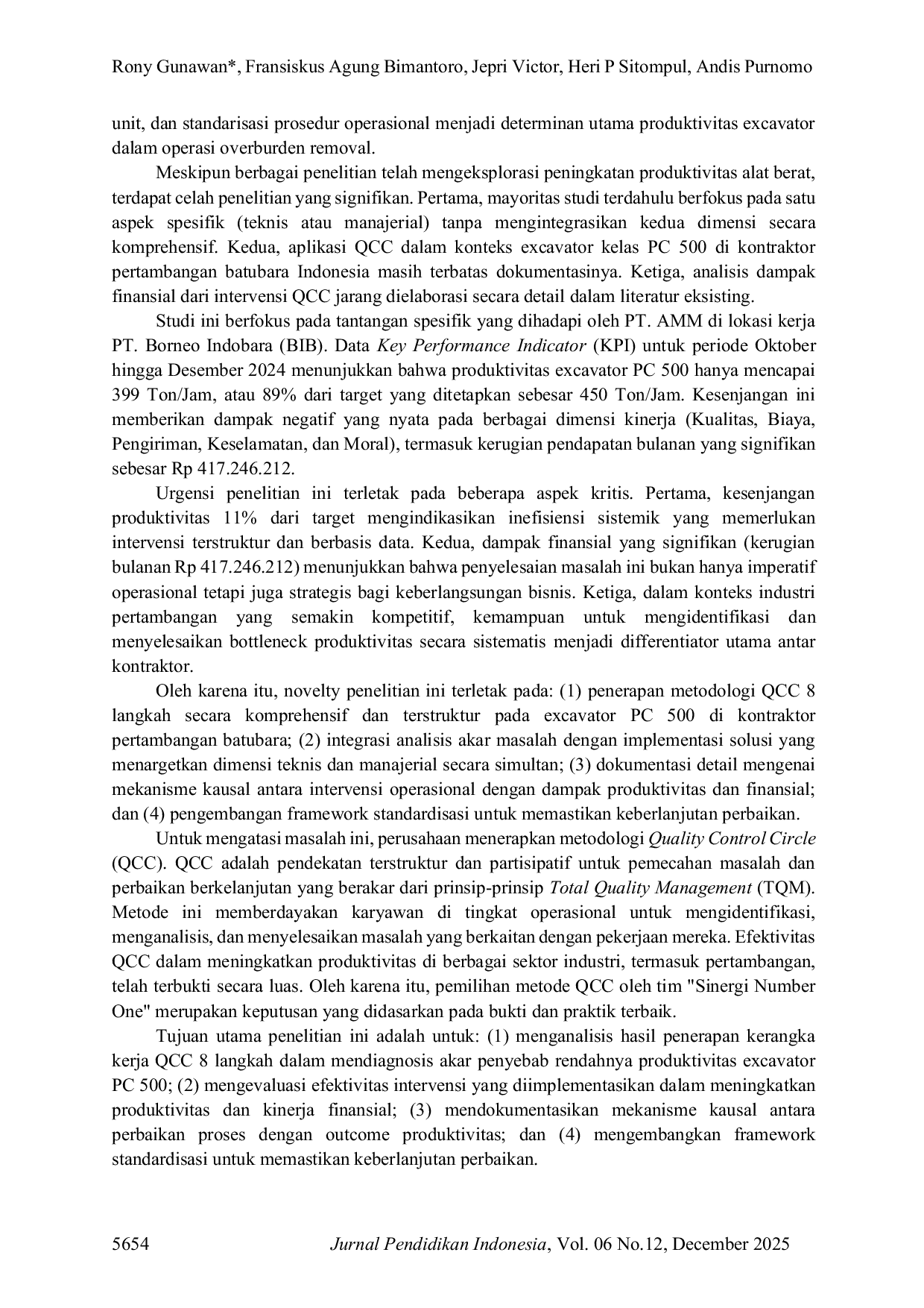 JURIS Peningkatan Produktivitas Excavator PC 500 Melalui Implementasi Metode Quality Control Circle QCC Studi Kasus di Kontraktor Pertambangan Batubara